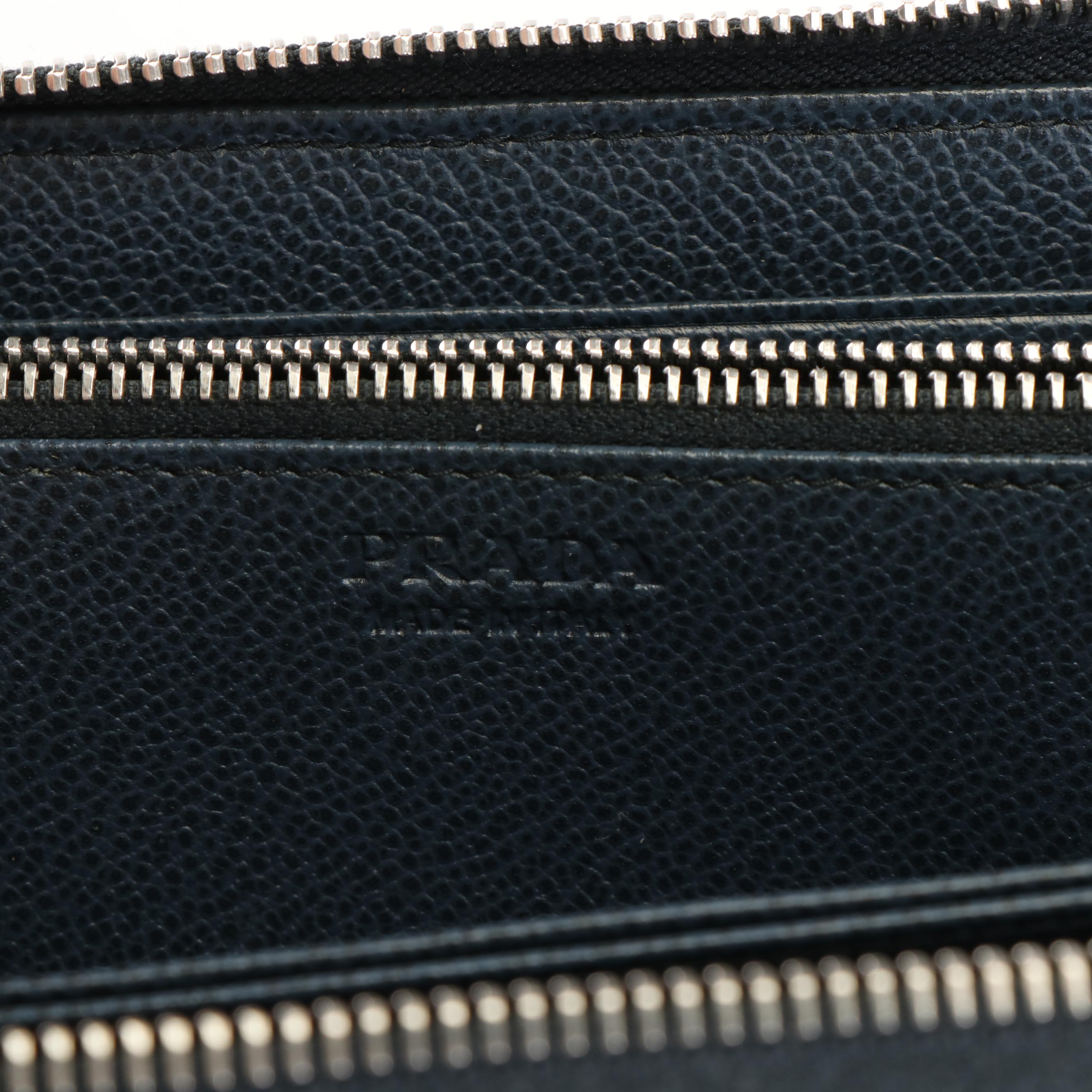 Prada Deep Blue Grained Leather Zip-Around Wallet
