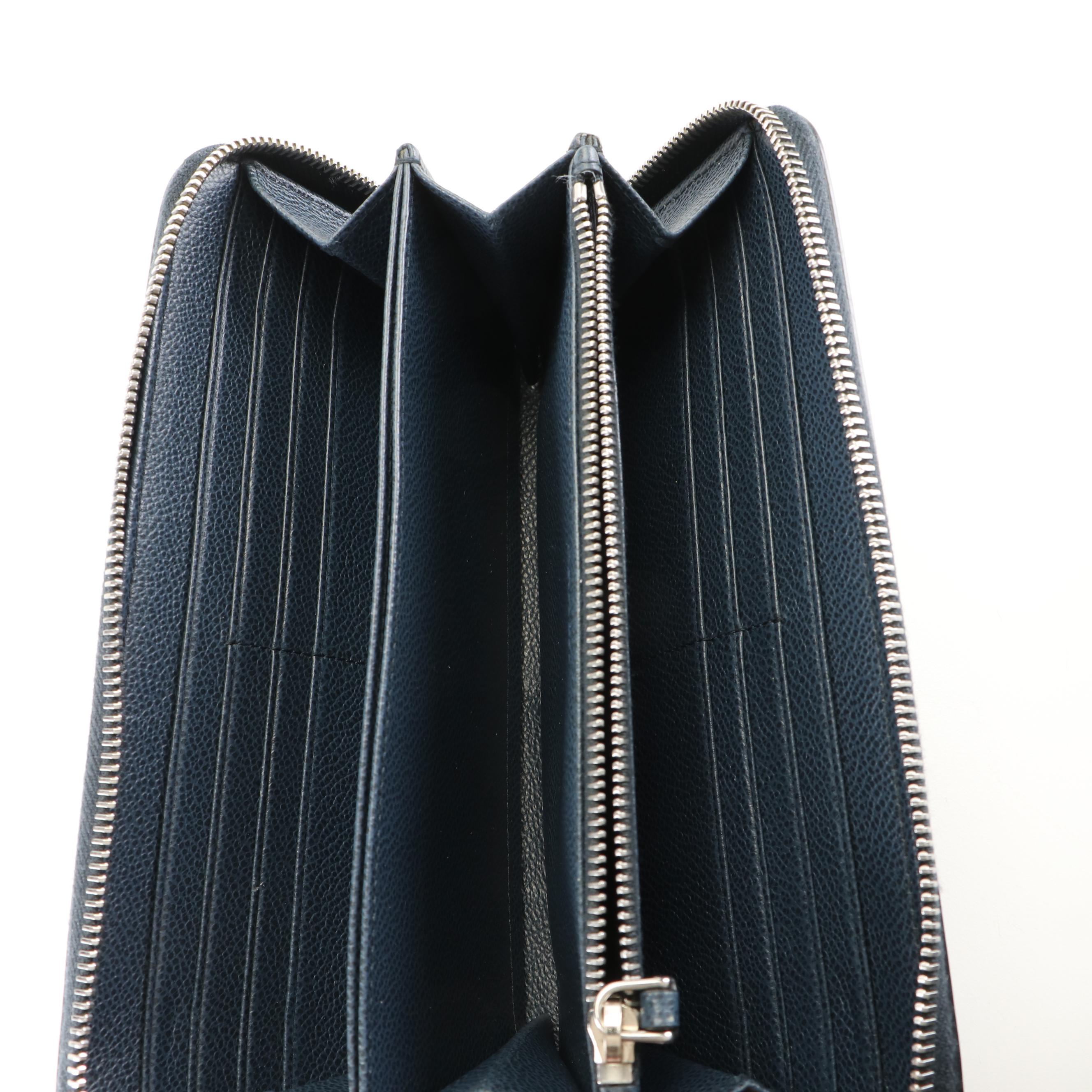 Prada Deep Blue Grained Leather Zip-Around Wallet