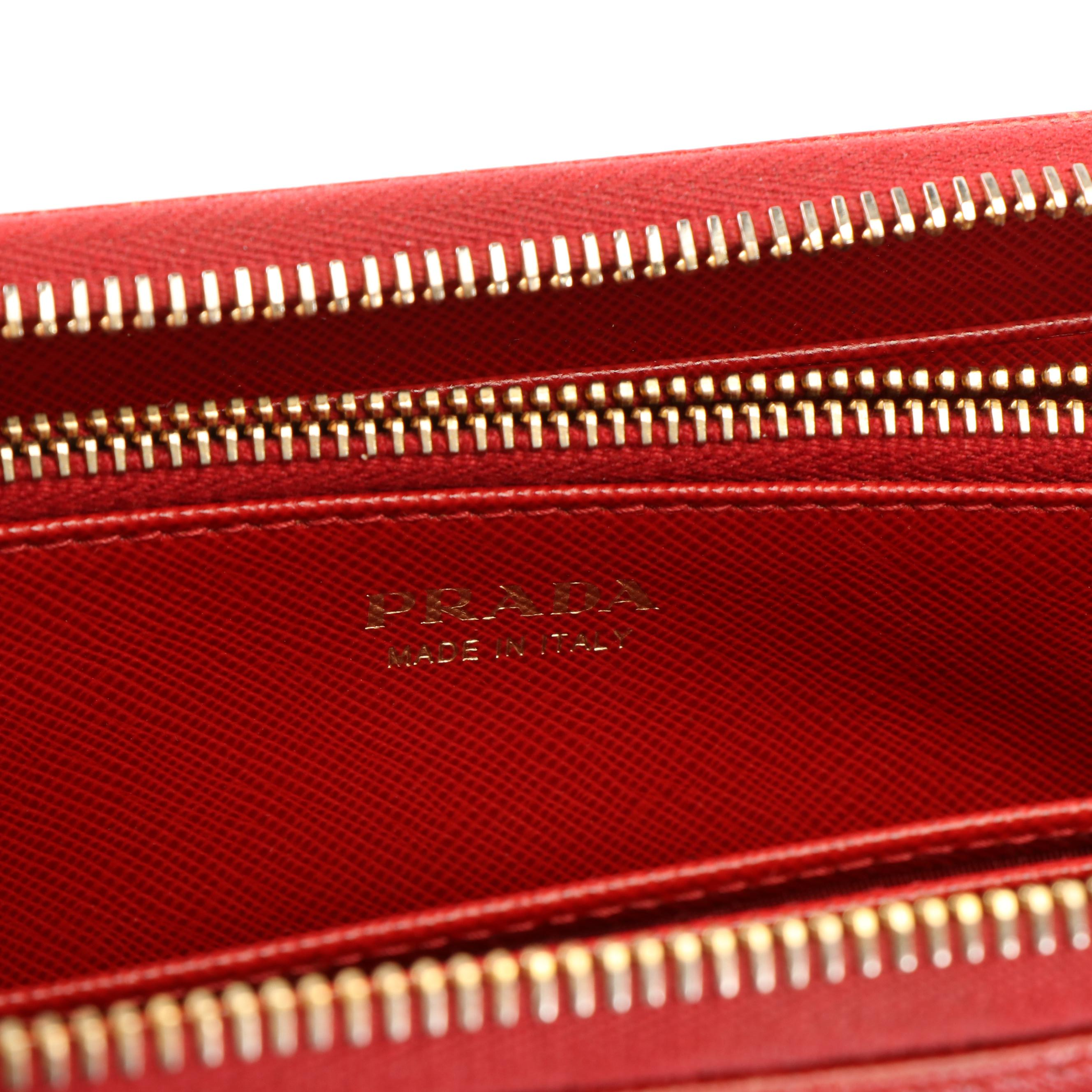 Prada Cherry Red Saffiano Leather Zip-Around Bow Wallet