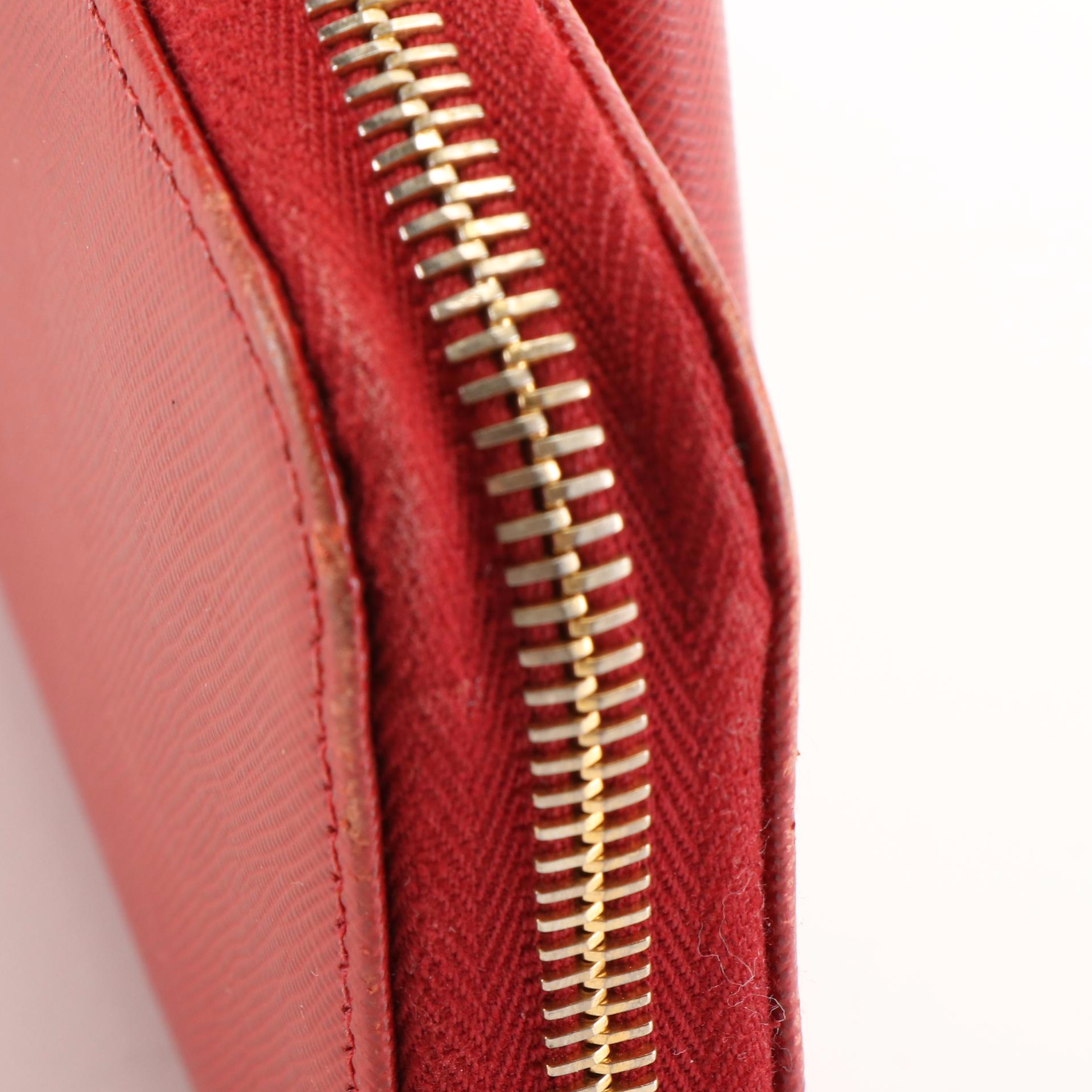 Prada Cherry Red Saffiano Leather Zip-Around Bow Wallet