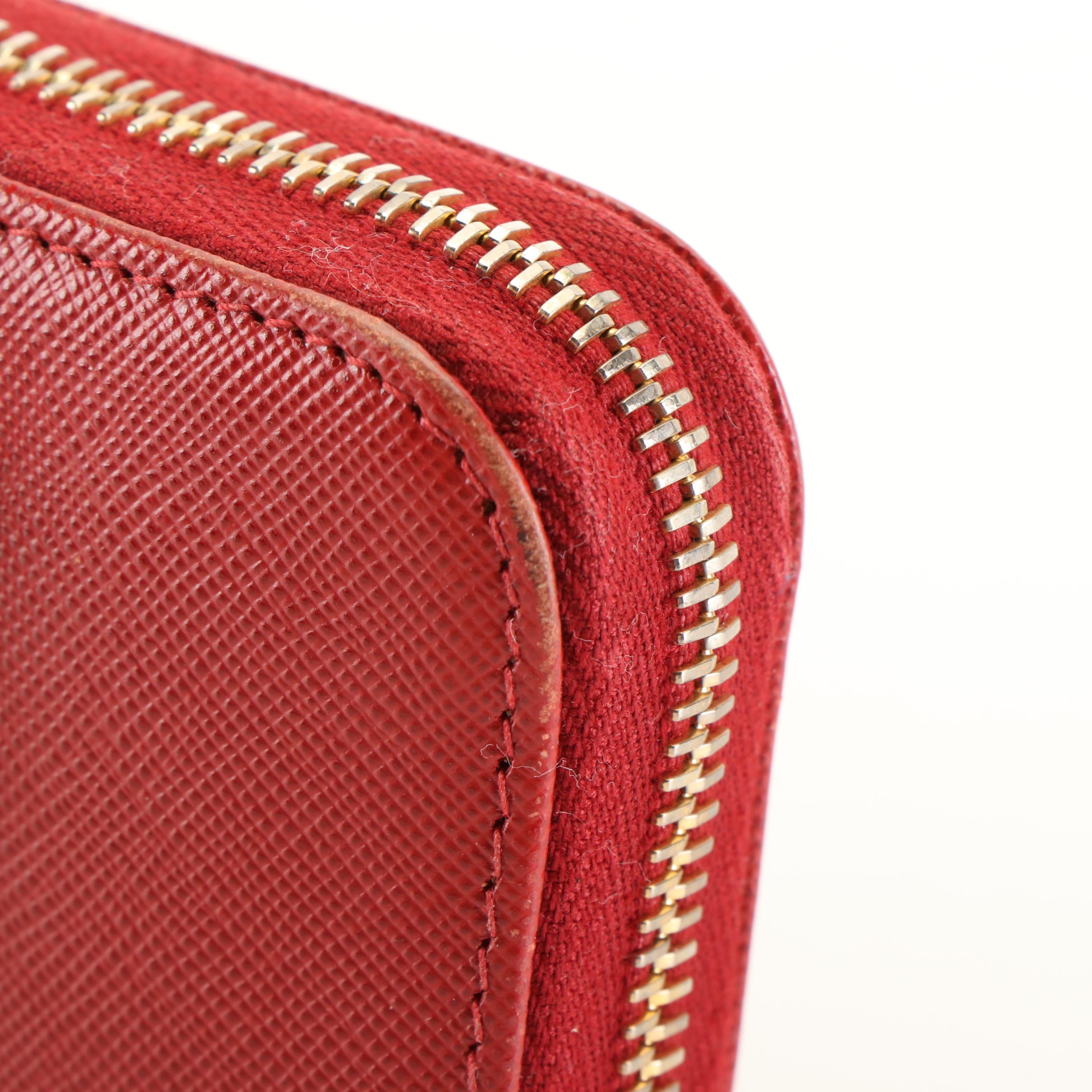 Prada Cherry Red Saffiano Leather Zip-Around Bow Wallet