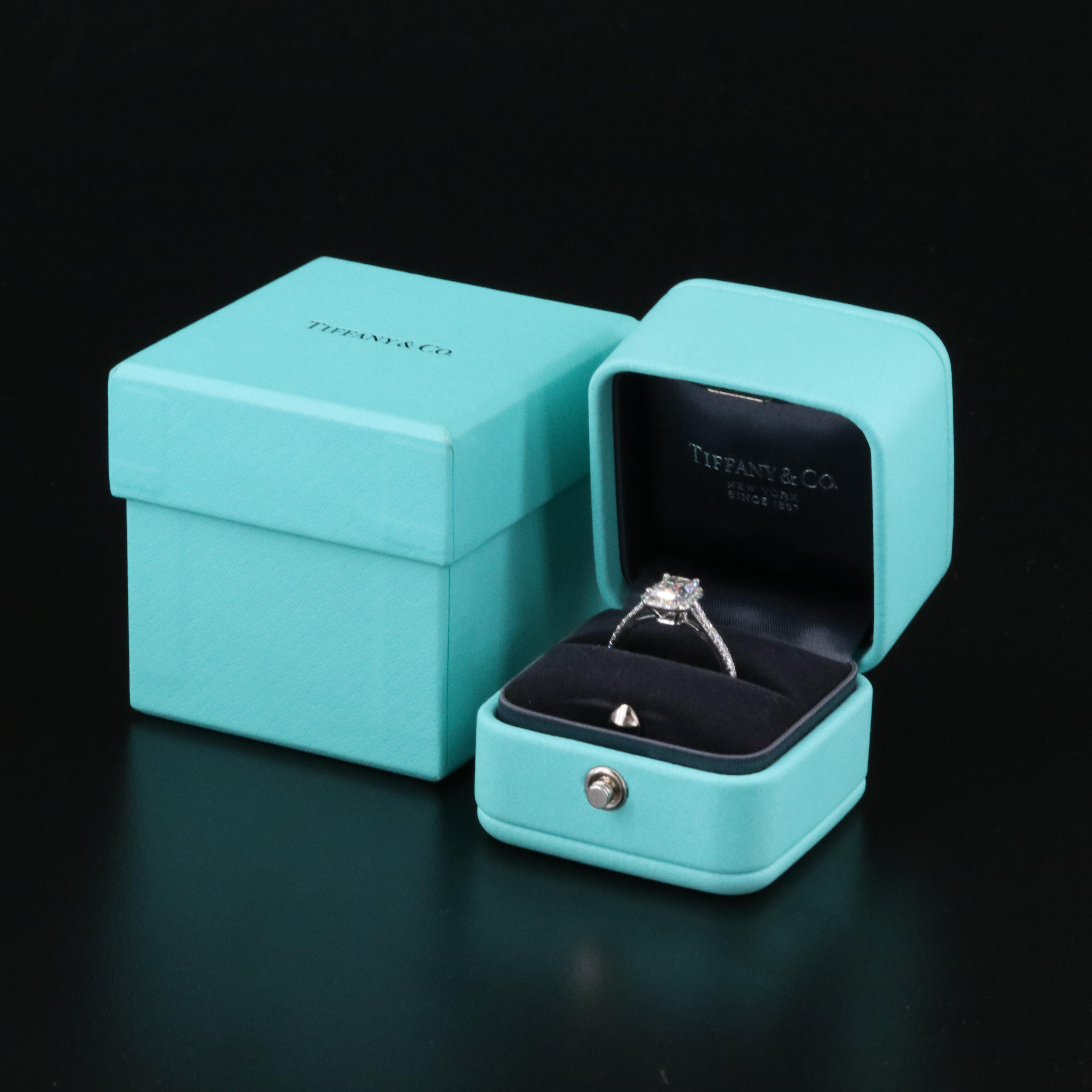 Tiffany & Co. Soleste Platinum 1.60 CTW Diamond Halo Ring with GIA eReport