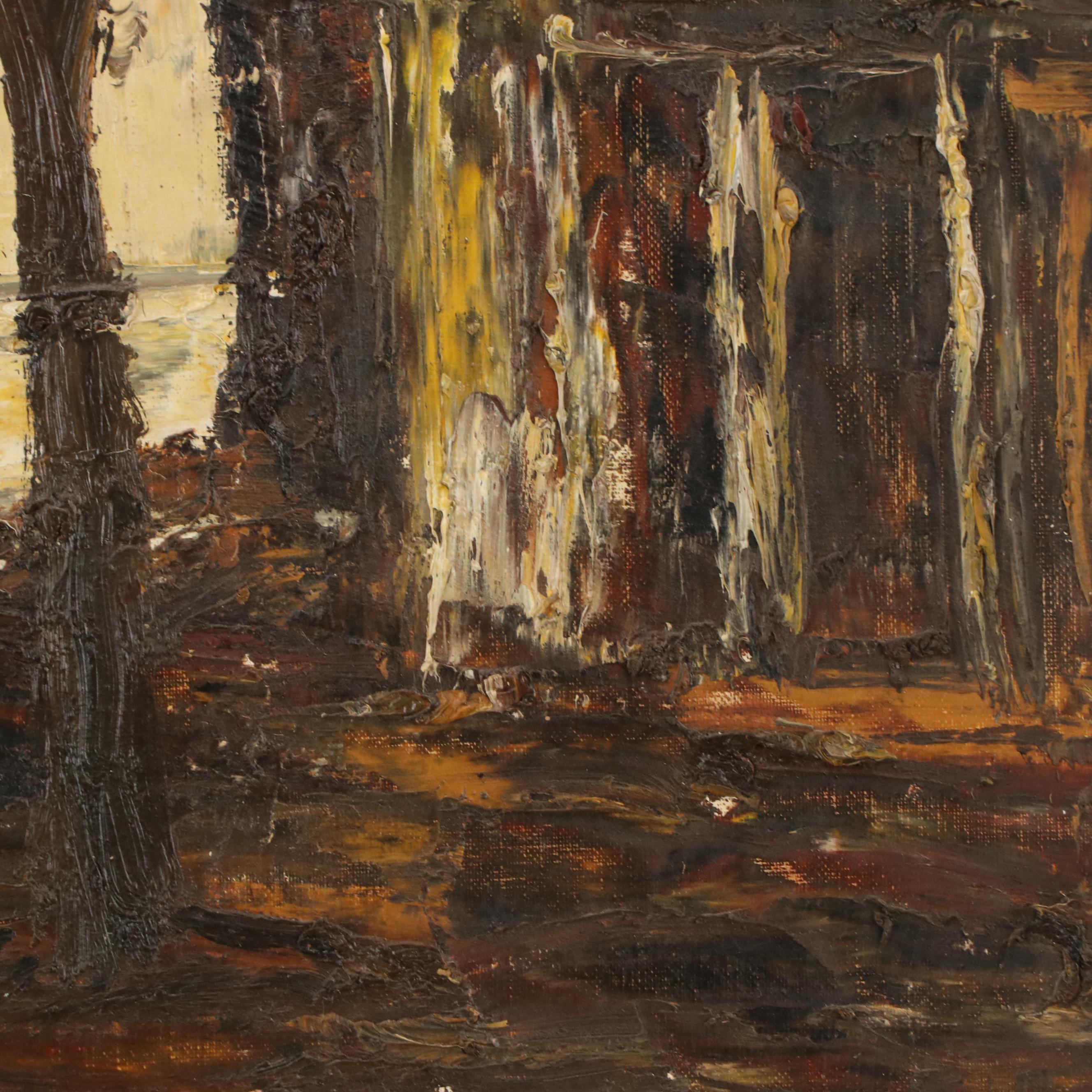 Albert Cragoni Moody Street Scene Oil Painting, Mid-20th Century