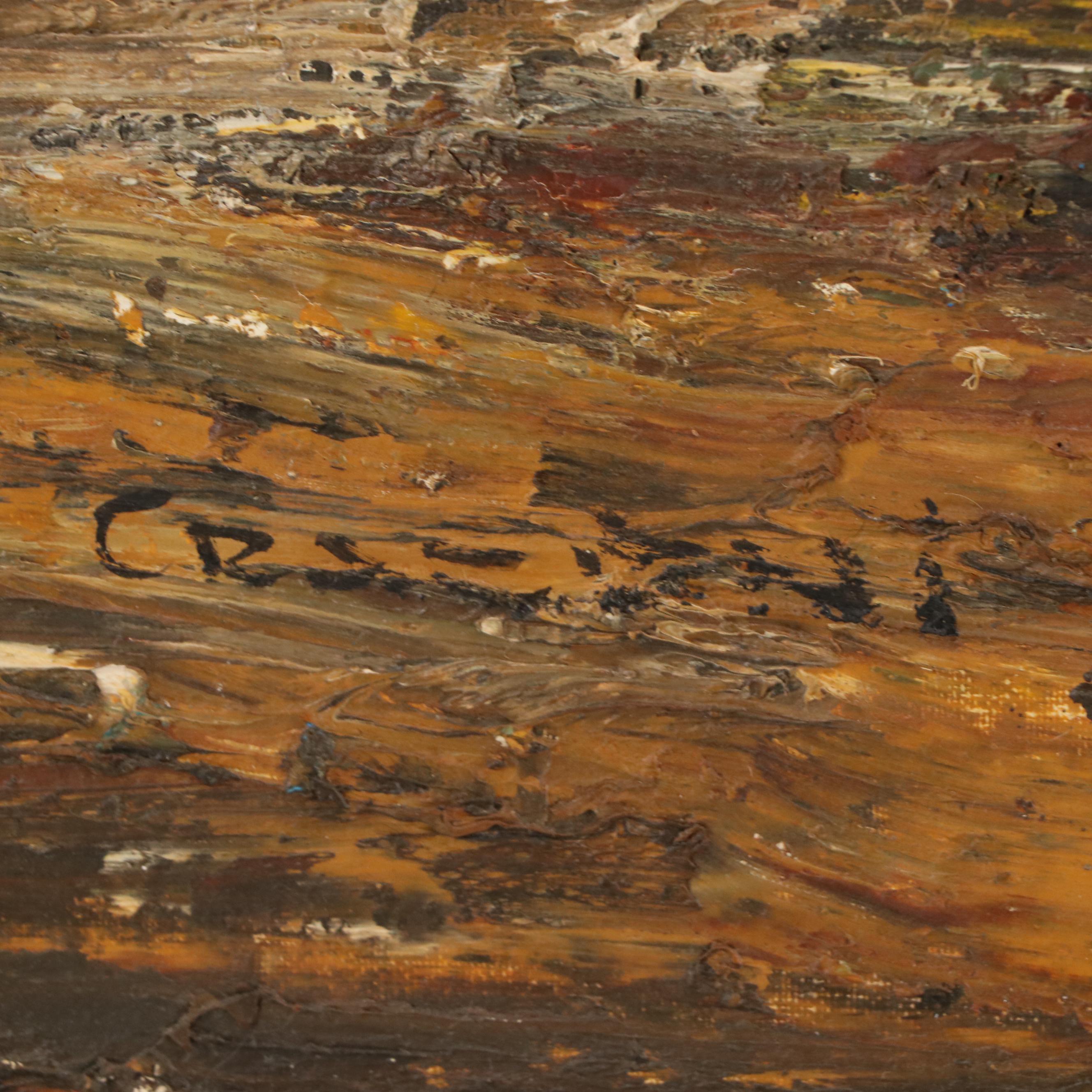 Albert Cragoni Moody Street Scene Oil Painting, Mid-20th Century