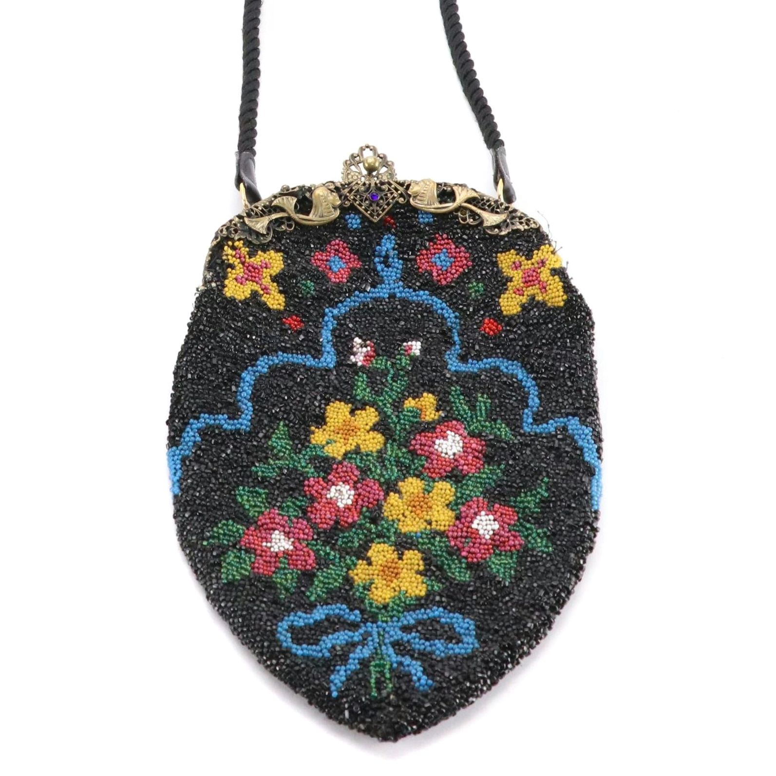 Filigree and Crystal Frame Glass-Beaded Bag, 1930s