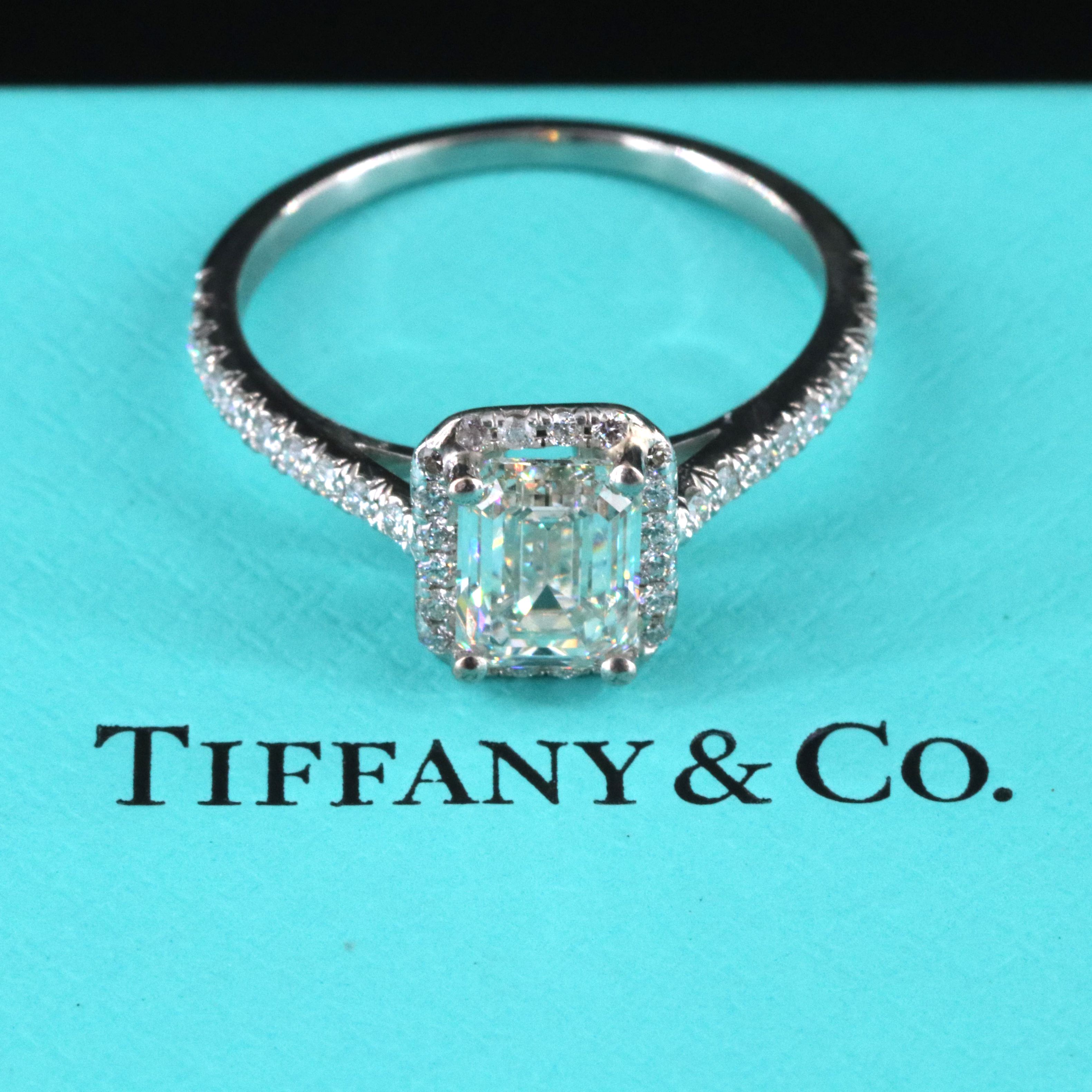 Tiffany & Co. Soleste Platinum 1.60 CTW Diamond Halo Ring with GIA eReport