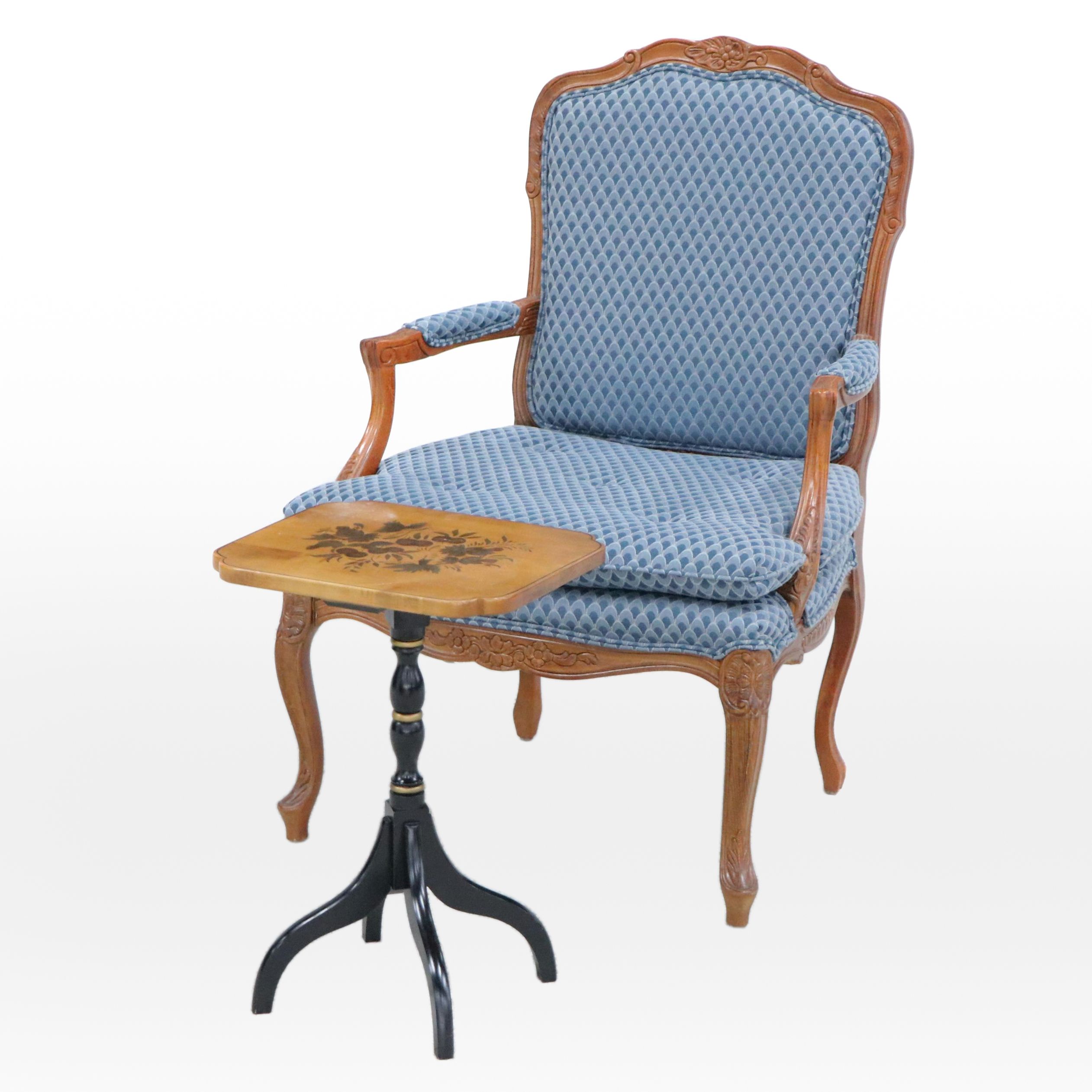 Fairfield French Provincial Style Fauteuil with Hitchcock Stenciled Table