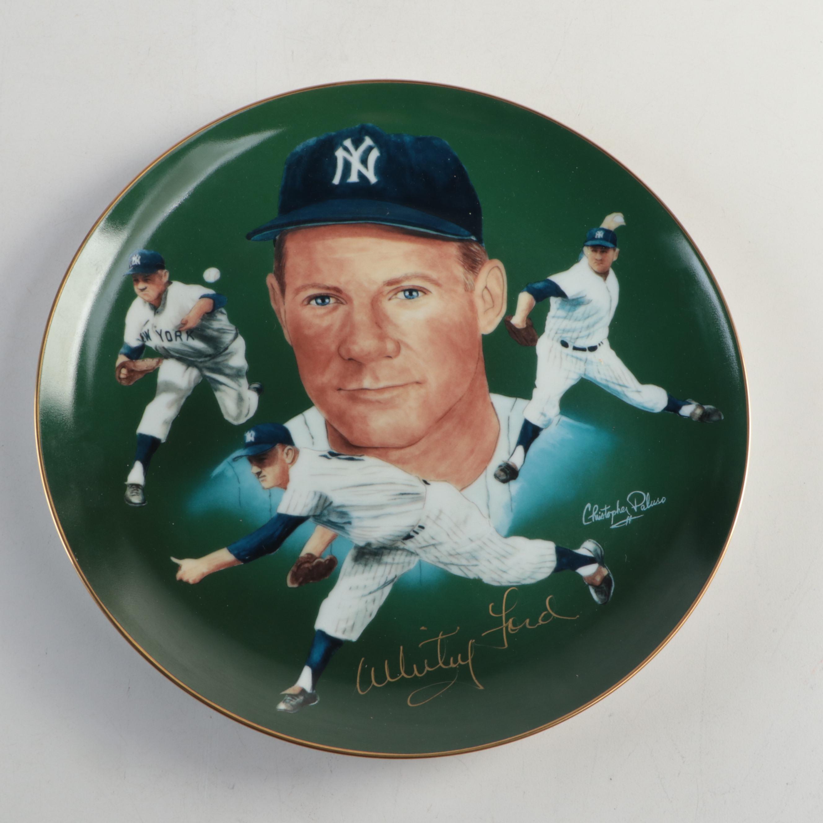 Whitey Ford Signed New York Yankees Plate and Winford Galmon Signed Print, More