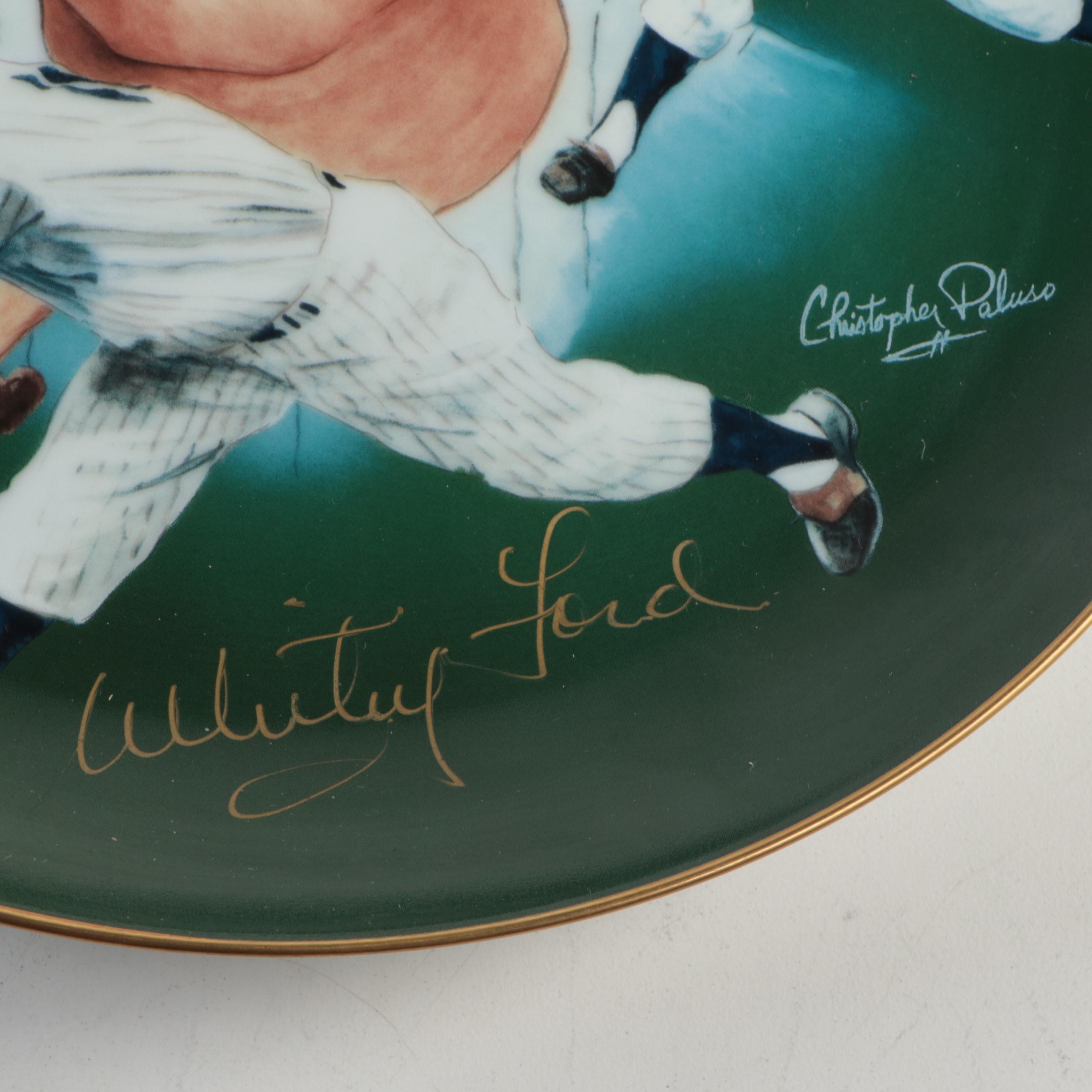 Whitey Ford Signed New York Yankees Plate and Winford Galmon Signed Print, More