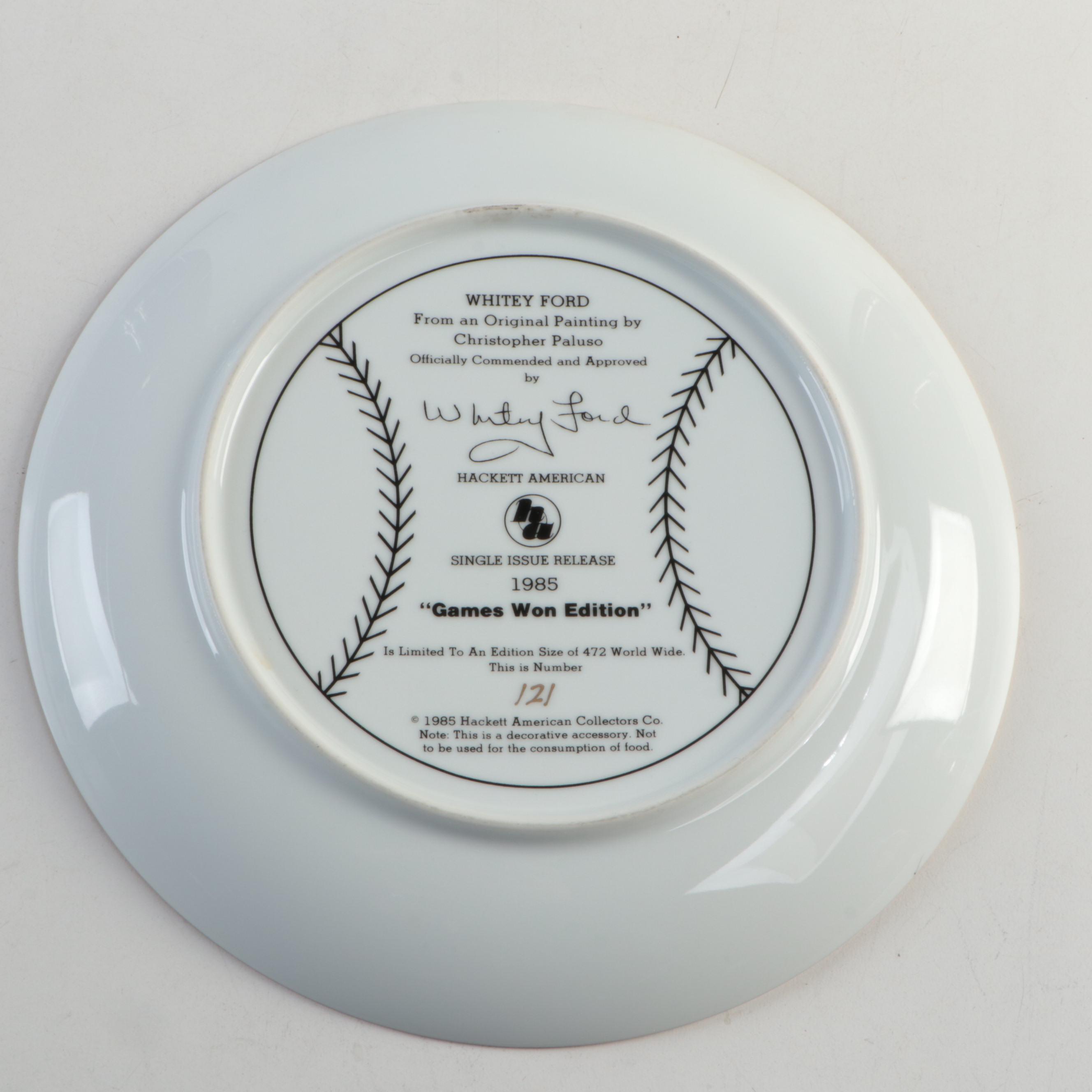 Whitey Ford Signed New York Yankees Plate and Winford Galmon Signed Print, More