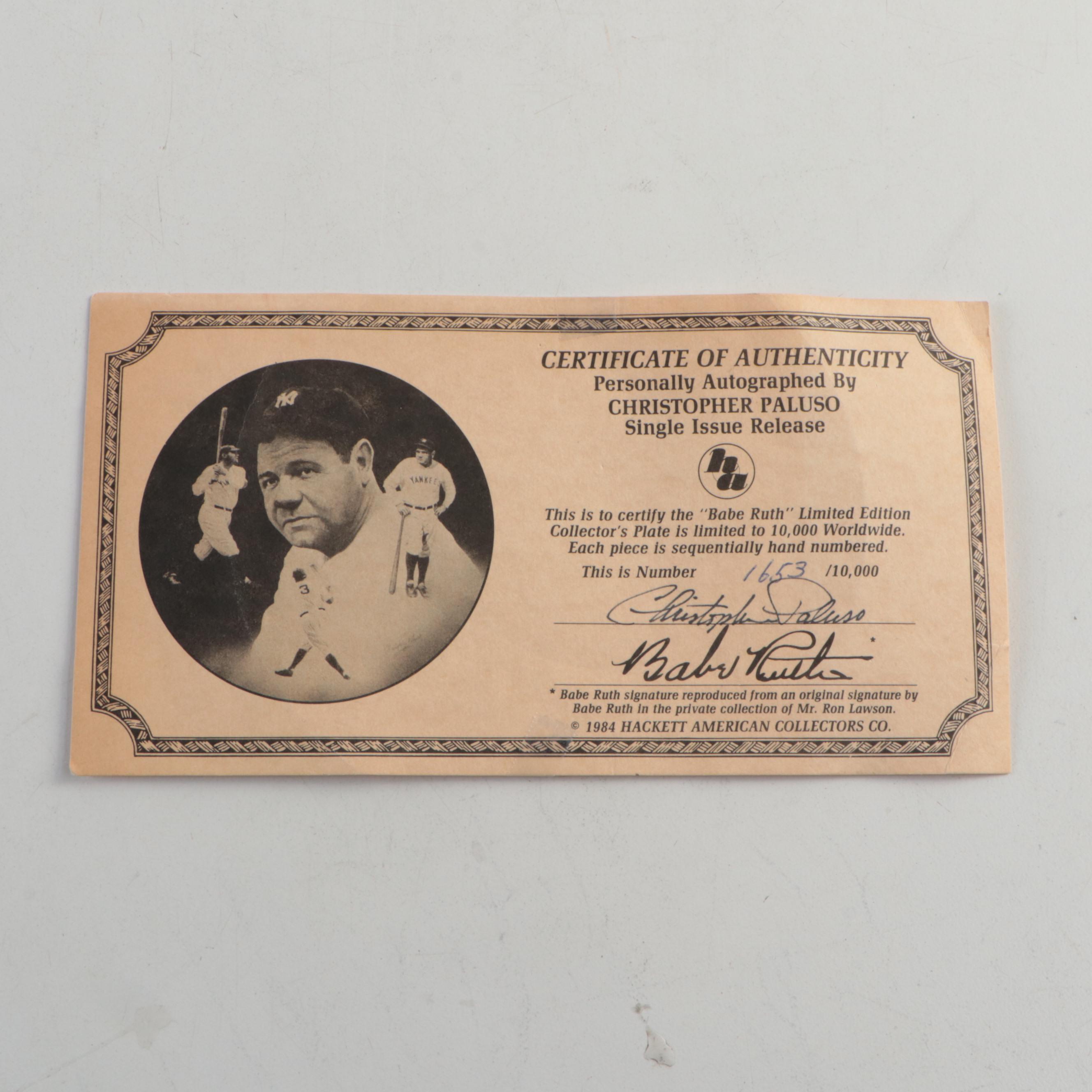 Whitey Ford Signed New York Yankees Plate and Winford Galmon Signed Print, More