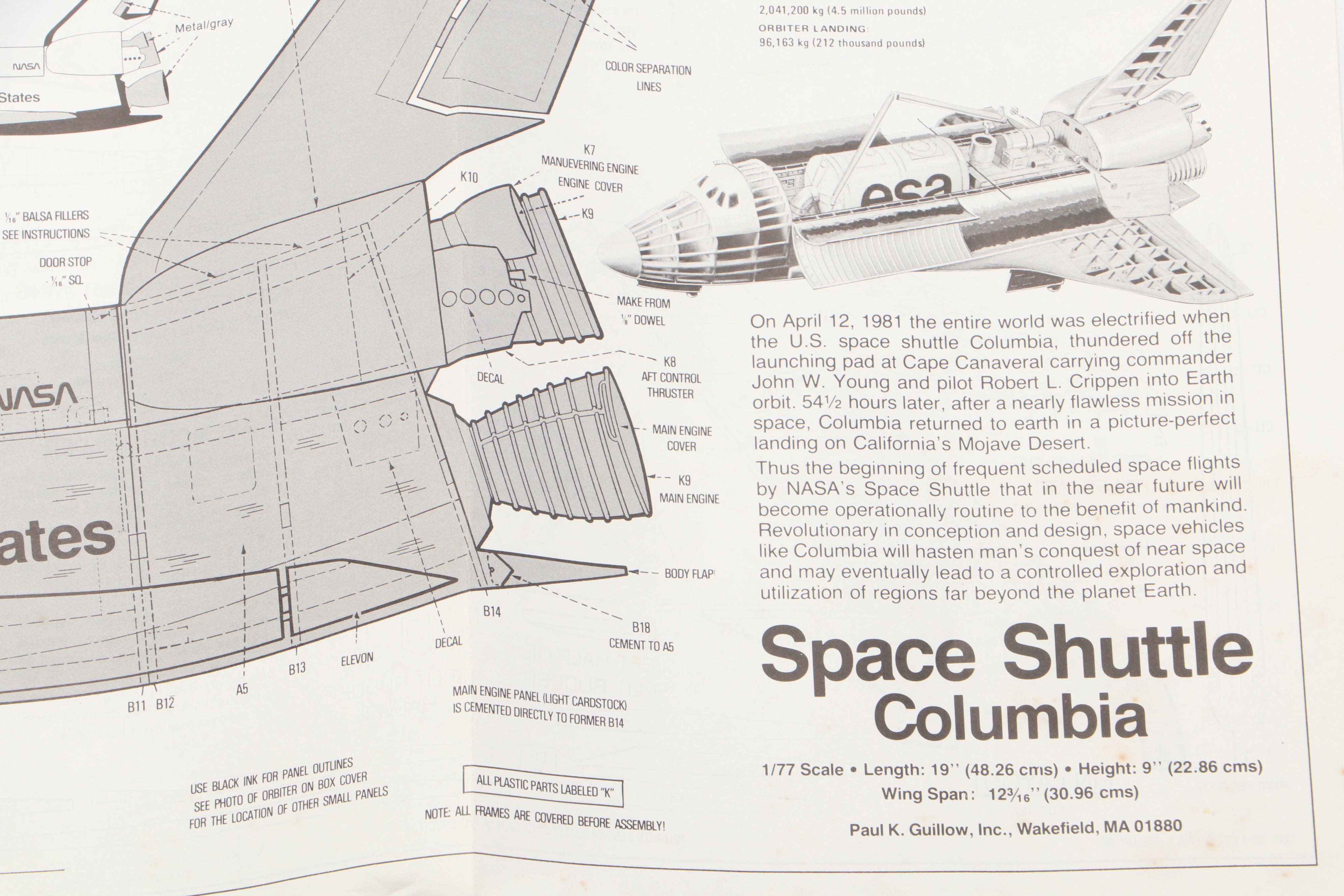 Paul K. Guillow "NASA Space Shuttle Columbia" Model Kit