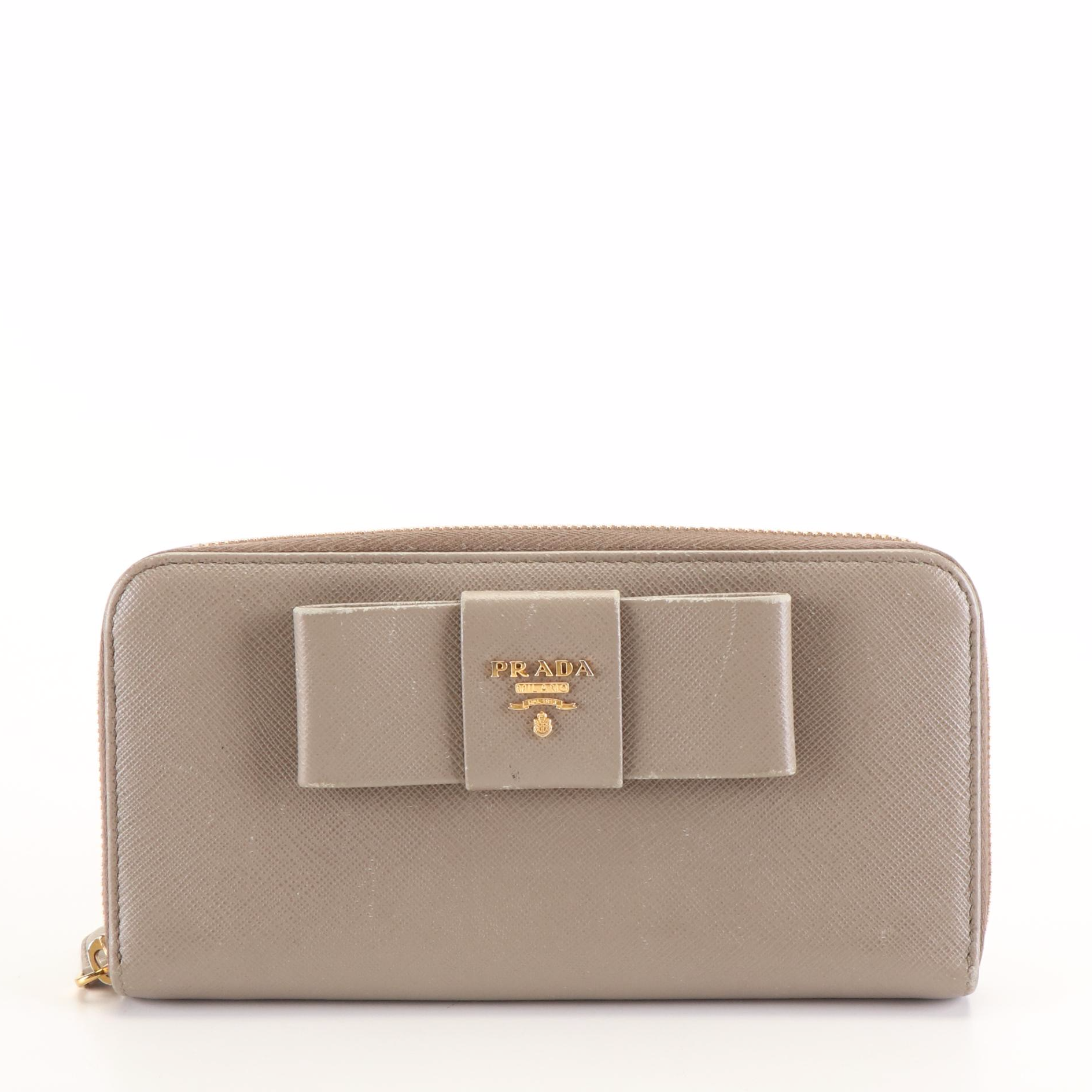 Prada Bow Zip Around Long Wallet in Saffiano Leather