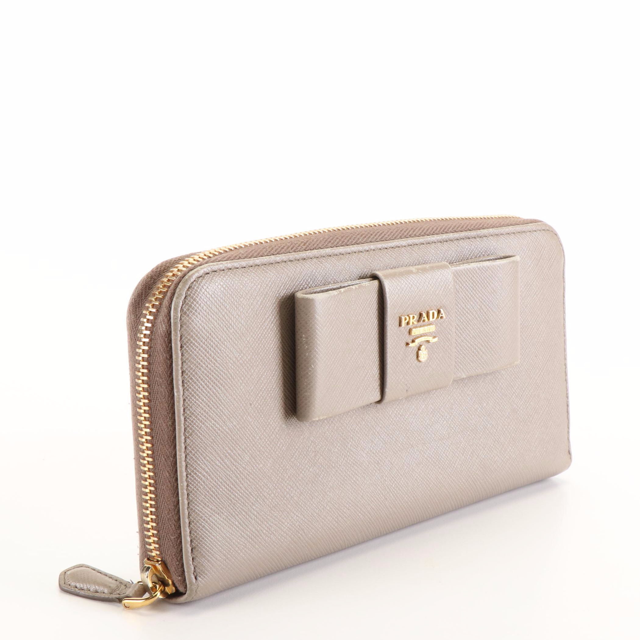 Prada Bow Zip Around Long Wallet in Saffiano Leather