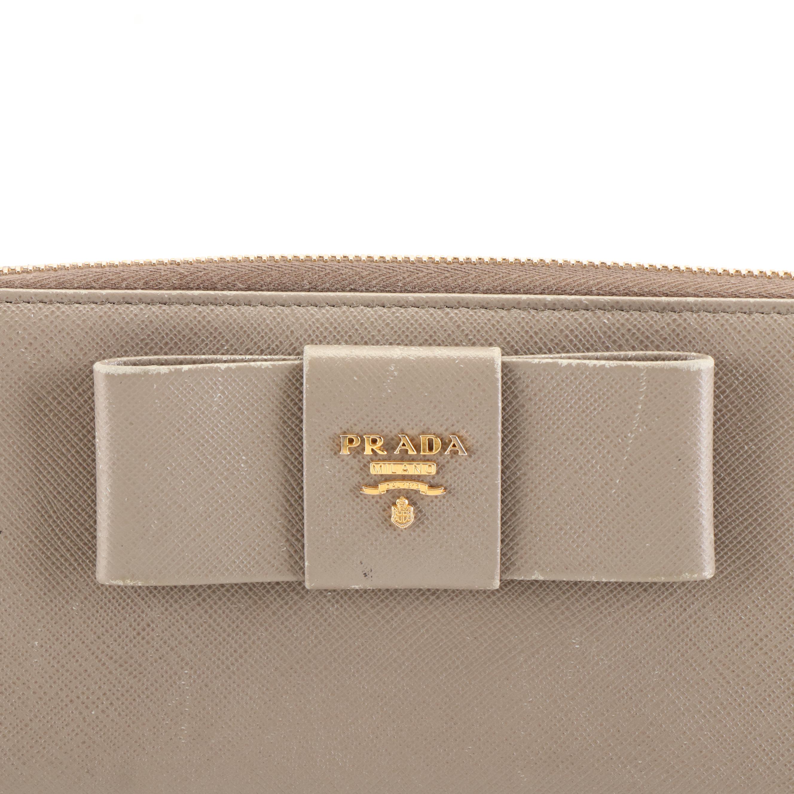 Prada Bow Zip Around Long Wallet in Saffiano Leather