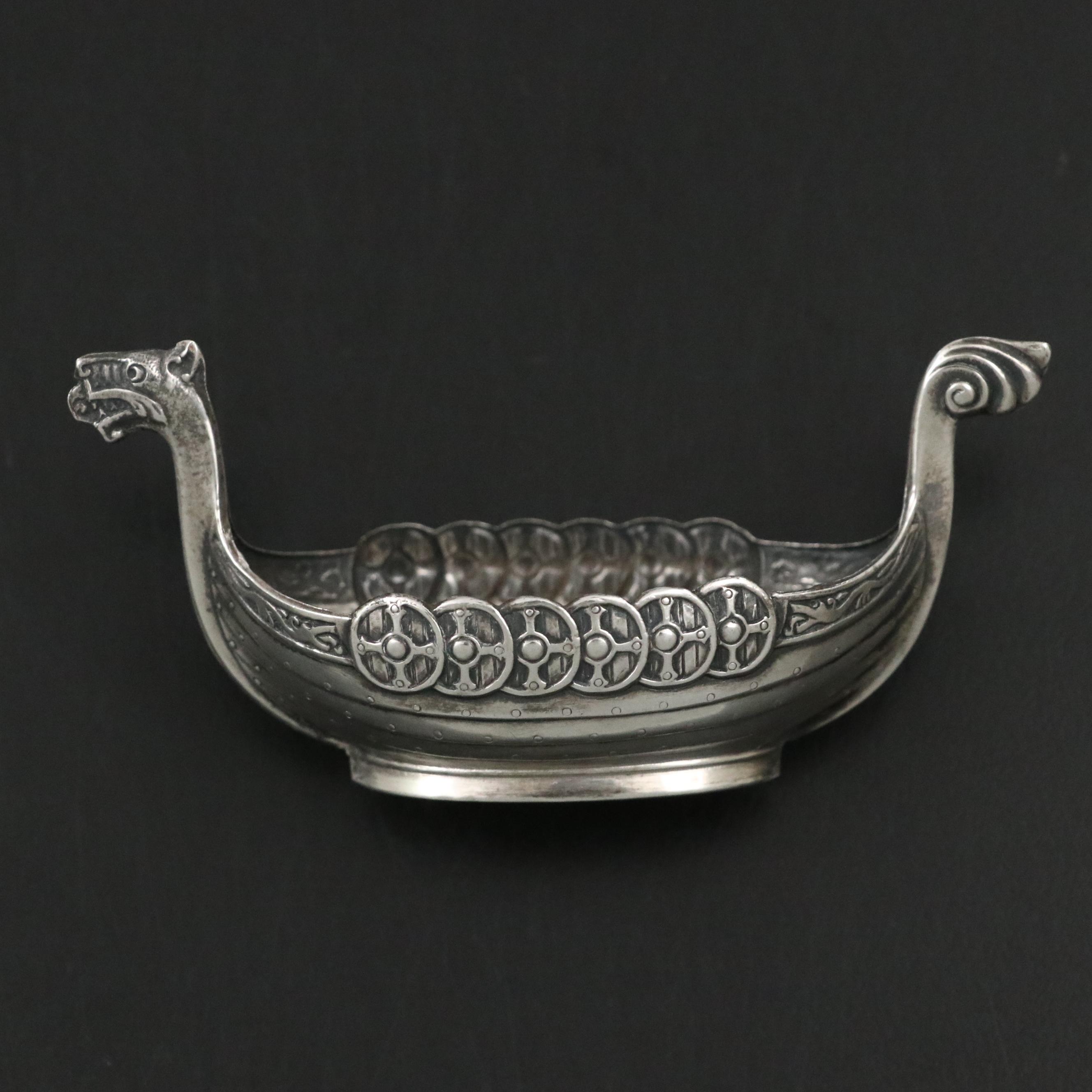 Swedish Sterling Silver Viking Ship Salt Cellar