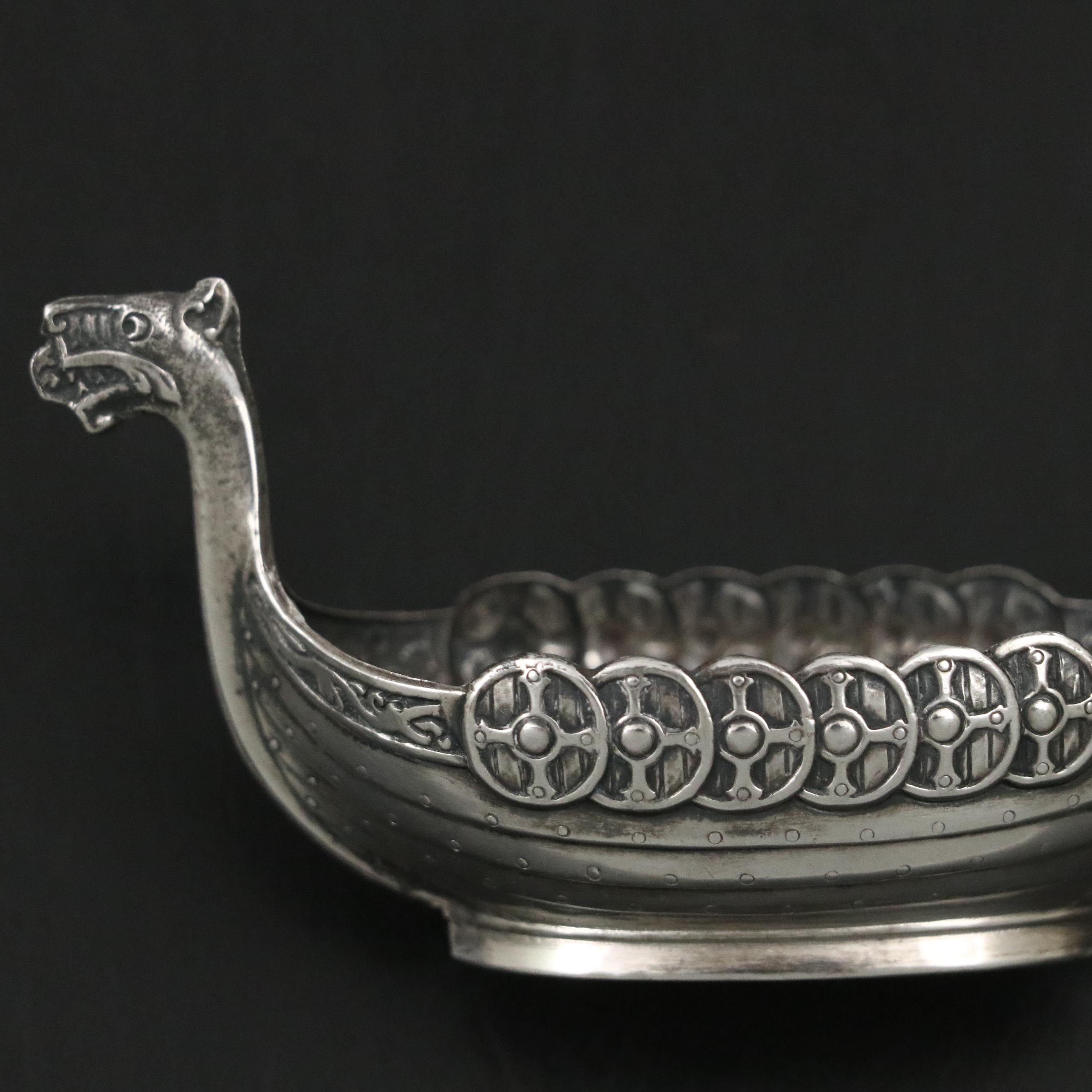 Swedish Sterling Silver Viking Ship Salt Cellar