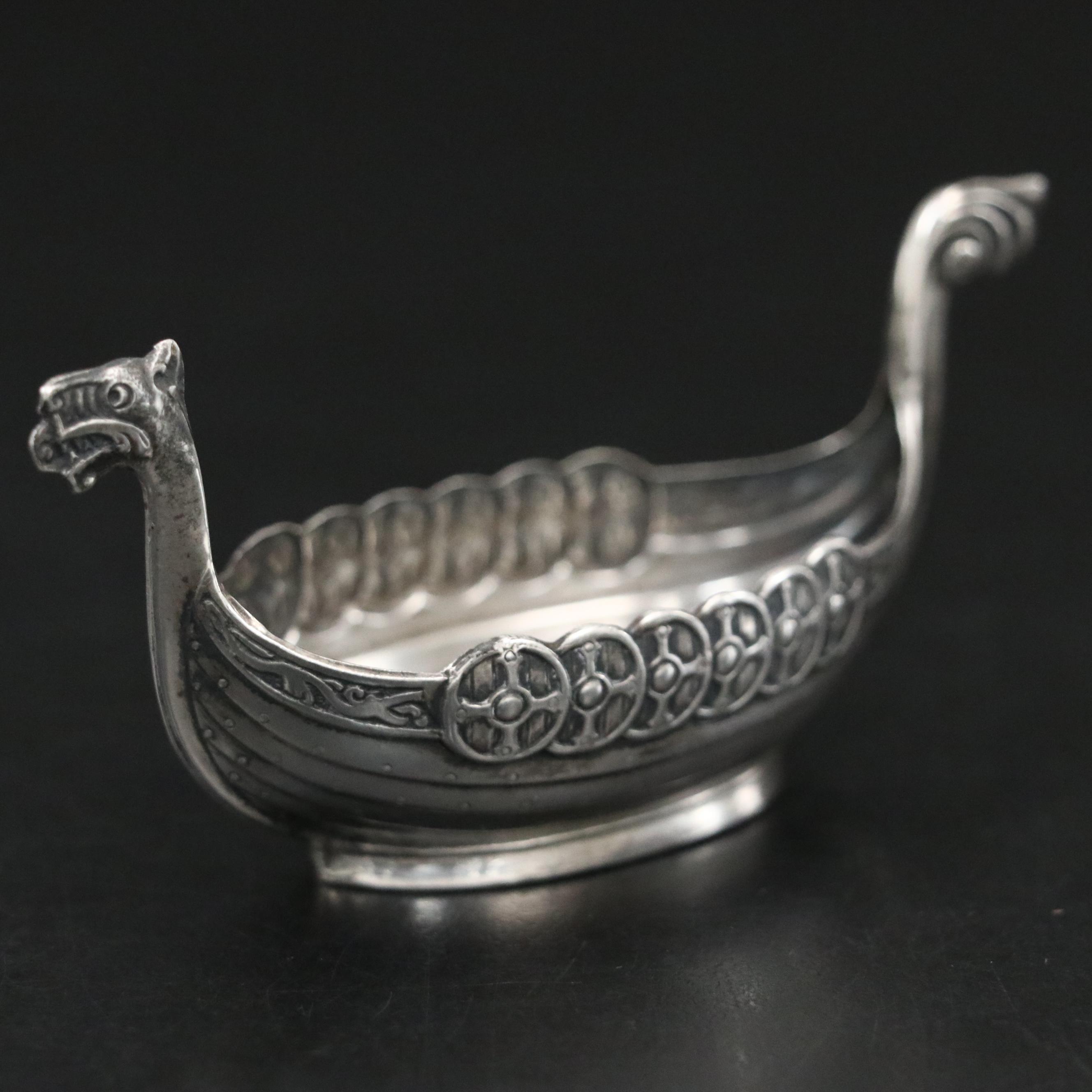 Swedish Sterling Silver Viking Ship Salt Cellar