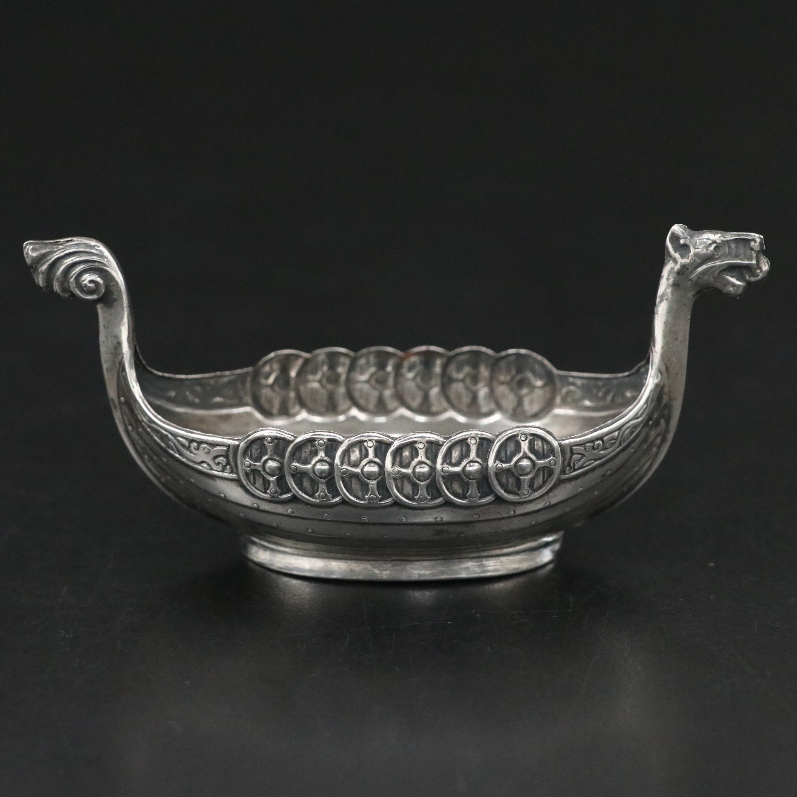 Swedish Sterling Silver Viking Ship Salt Cellar