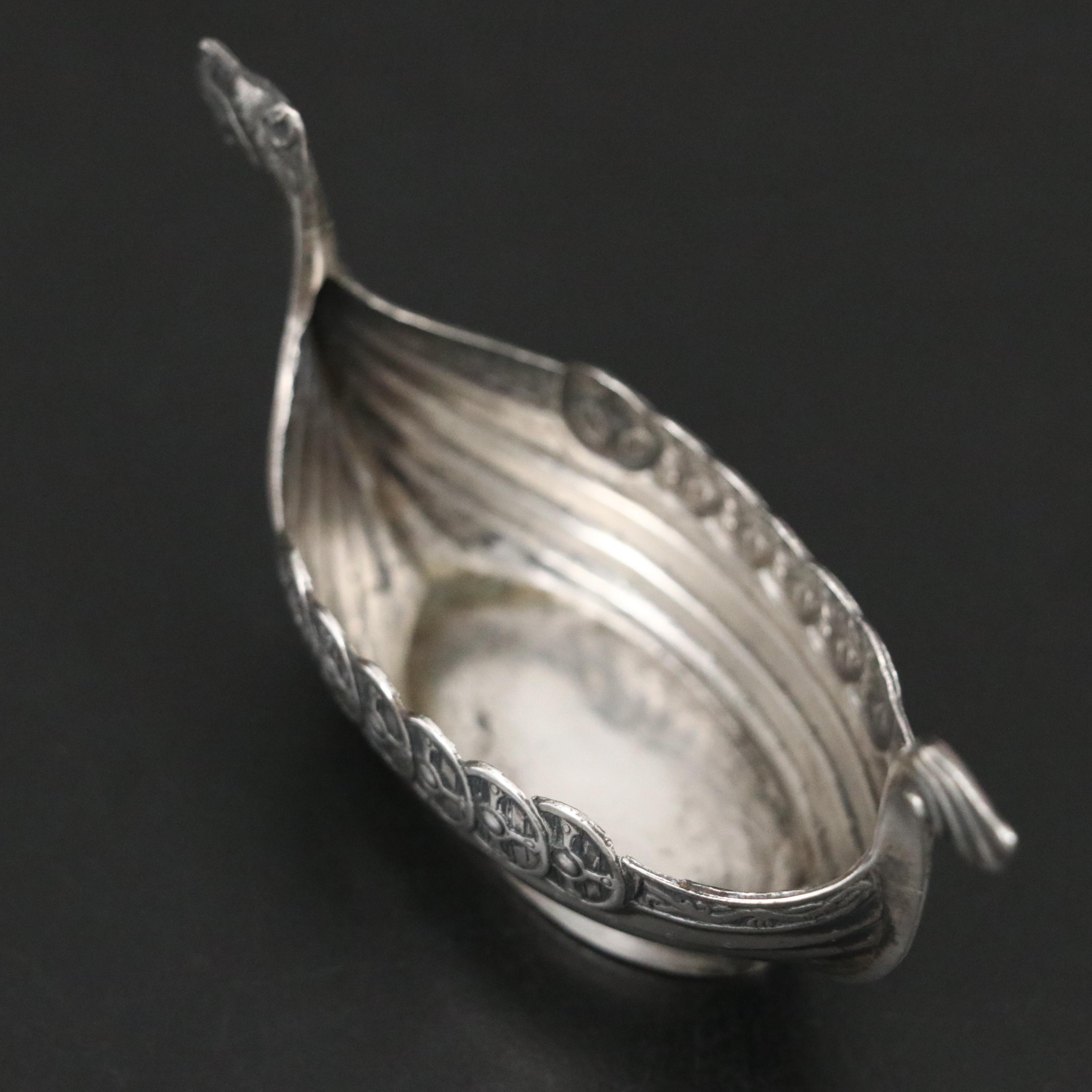Swedish Sterling Silver Viking Ship Salt Cellar