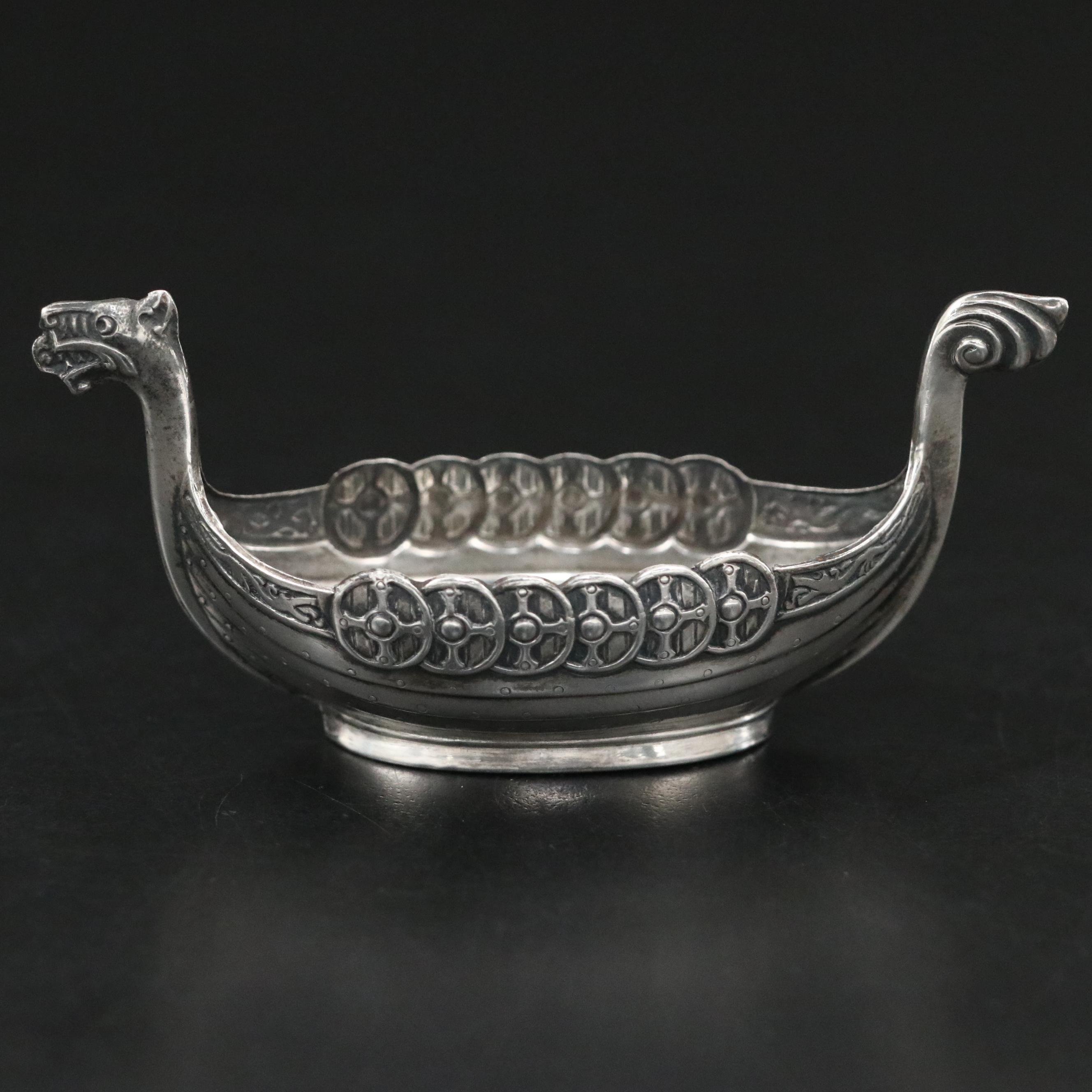 Swedish Sterling Silver Viking Ship Salt Cellar