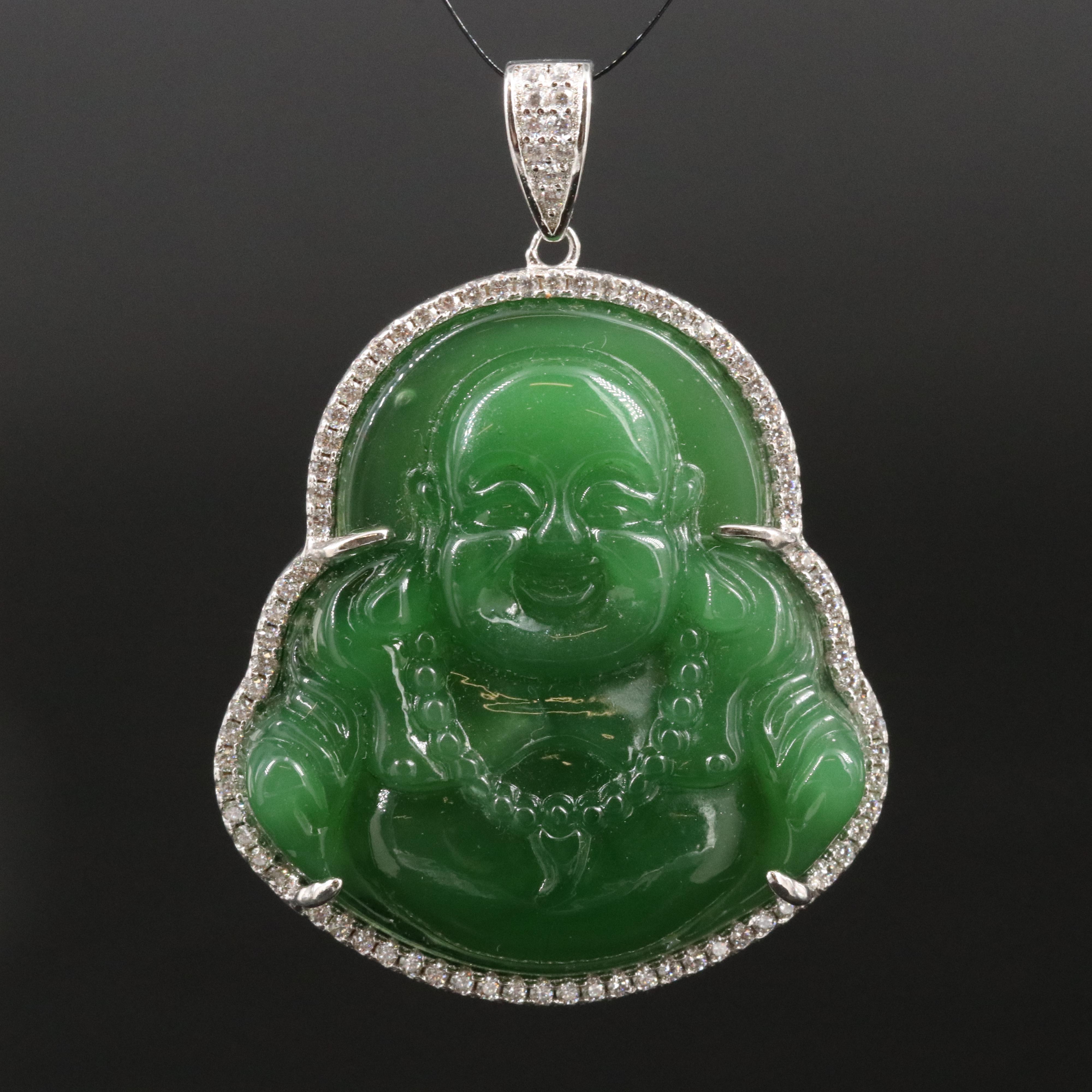 Sterling Glass and CZ Laughing Buddha Pendant