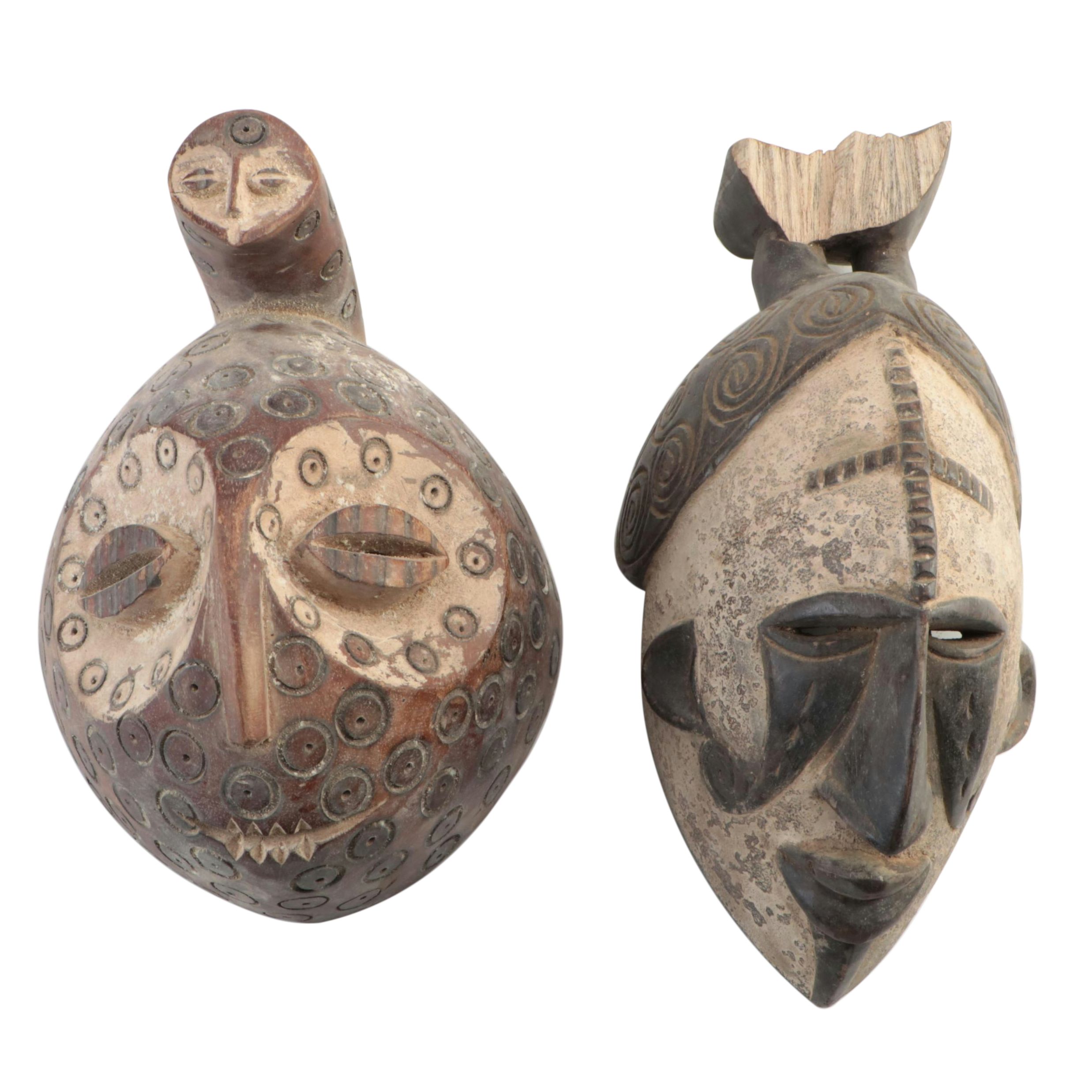 African Punu and Lega Carved Wood Masks, 20th Century