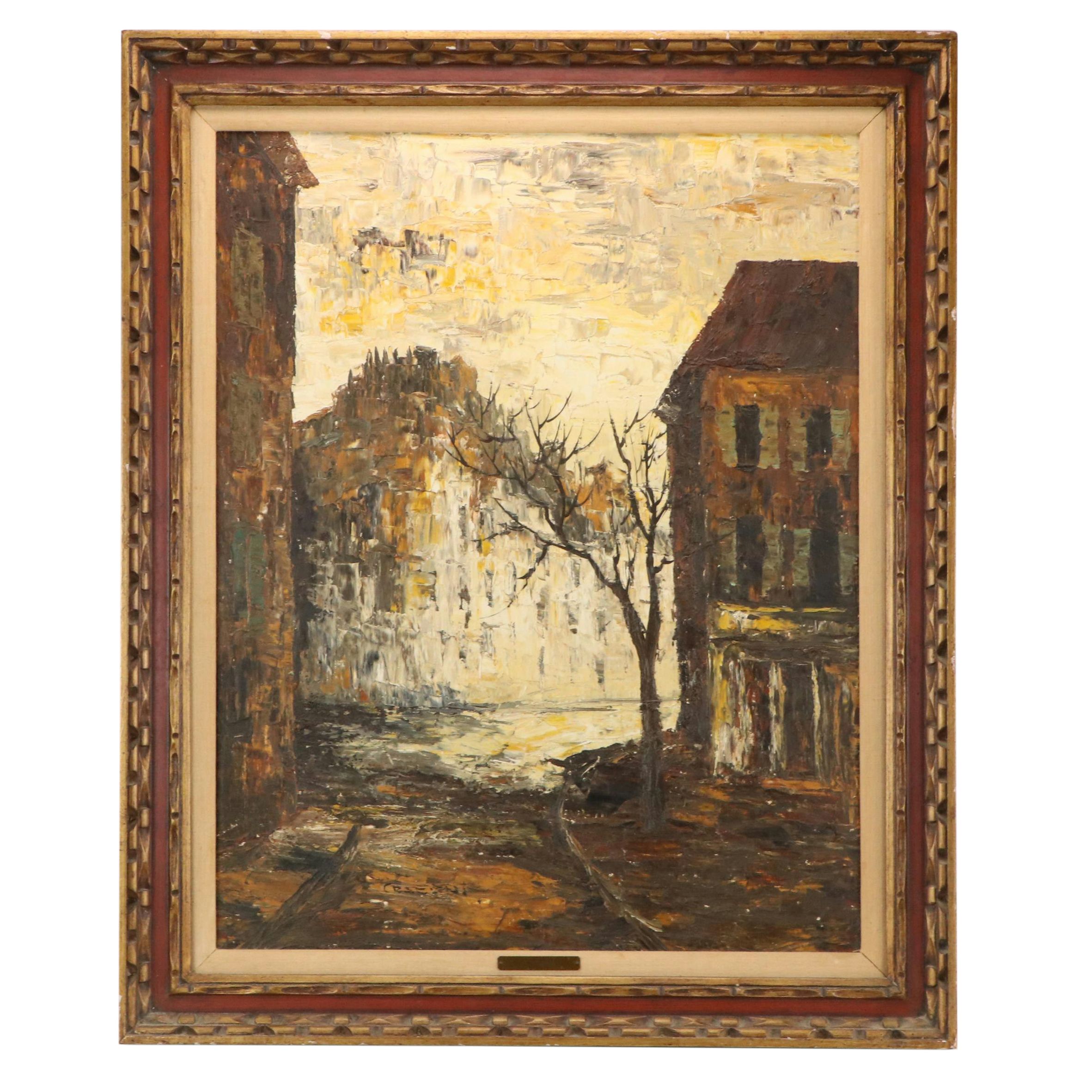 Albert Cragoni Moody Street Scene Oil Painting, Mid-20th Century