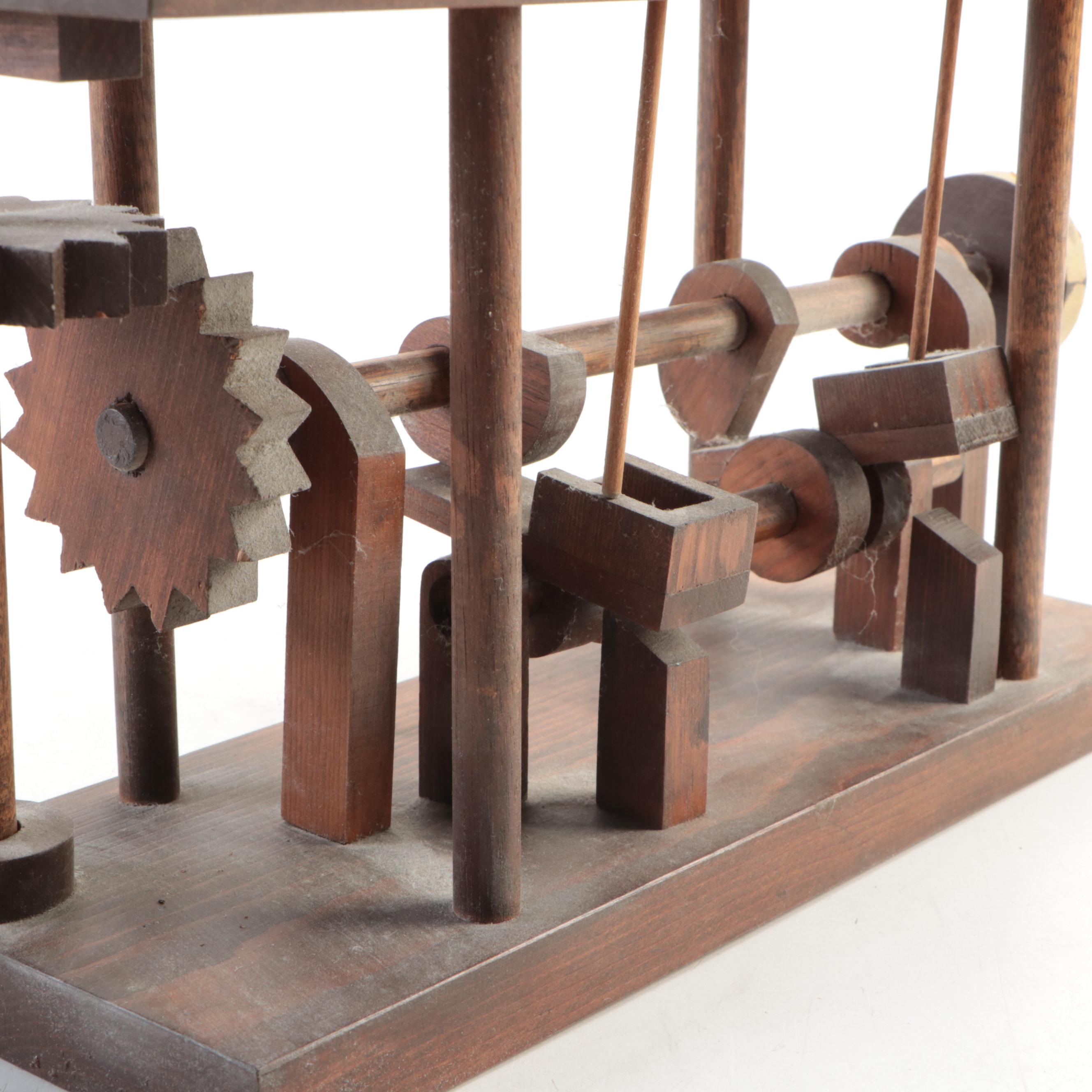 Polychrome Wood Cowboy Horse Taming Mechanical Diorama