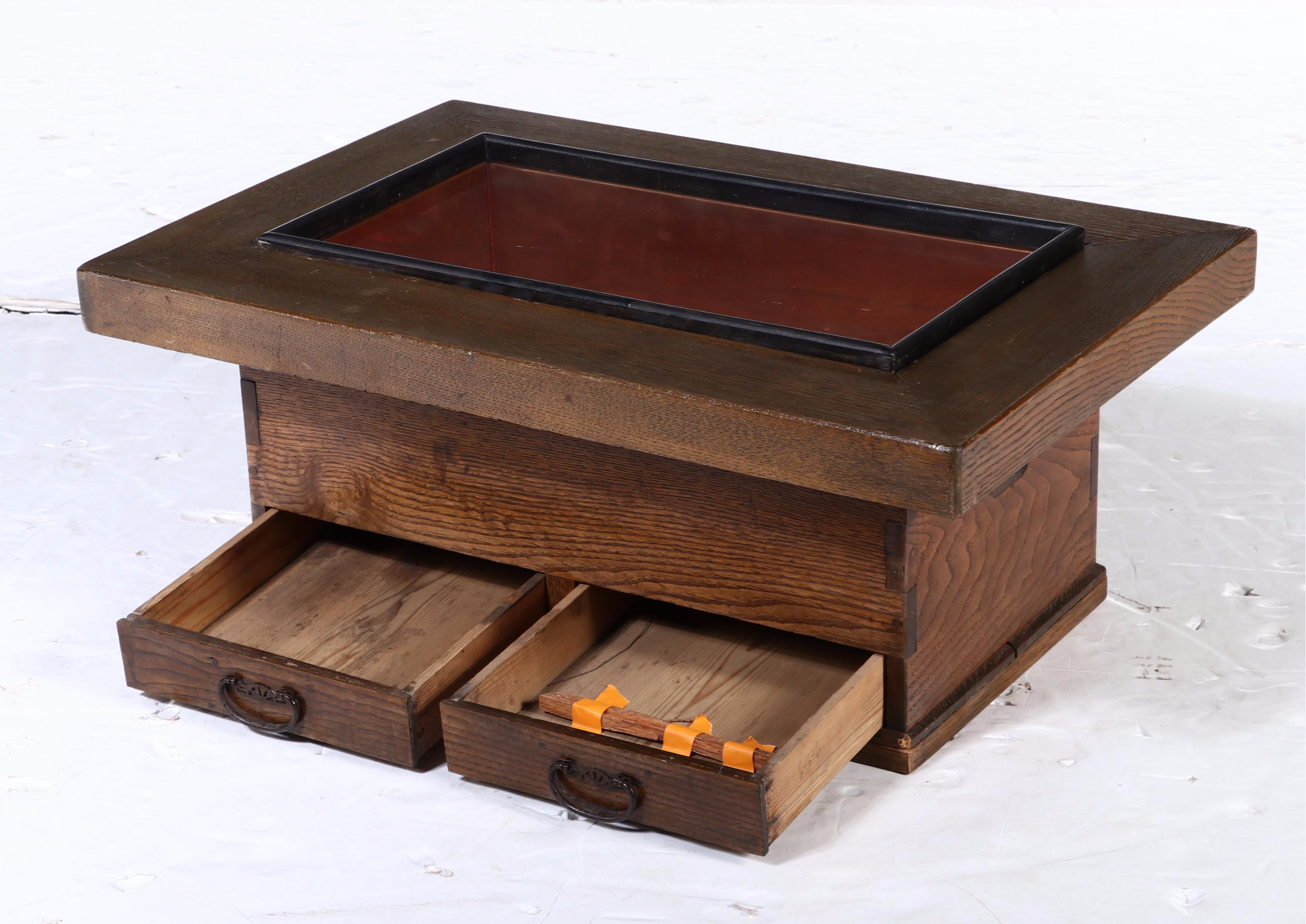 Japanese Copper-Lined Wood Hibachi Table