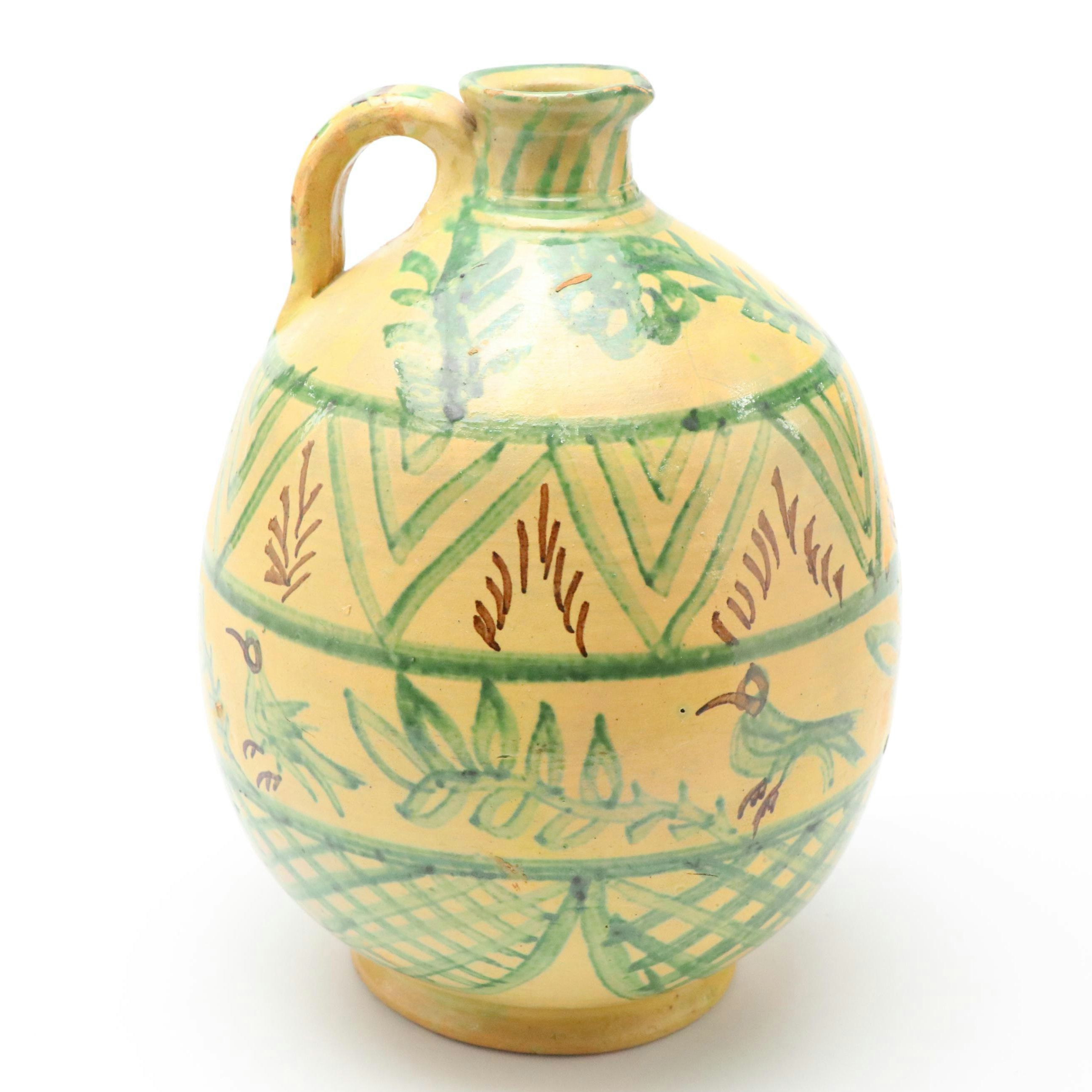 Mediterranean Majolica Hand-Painted Terracotta Pitcher