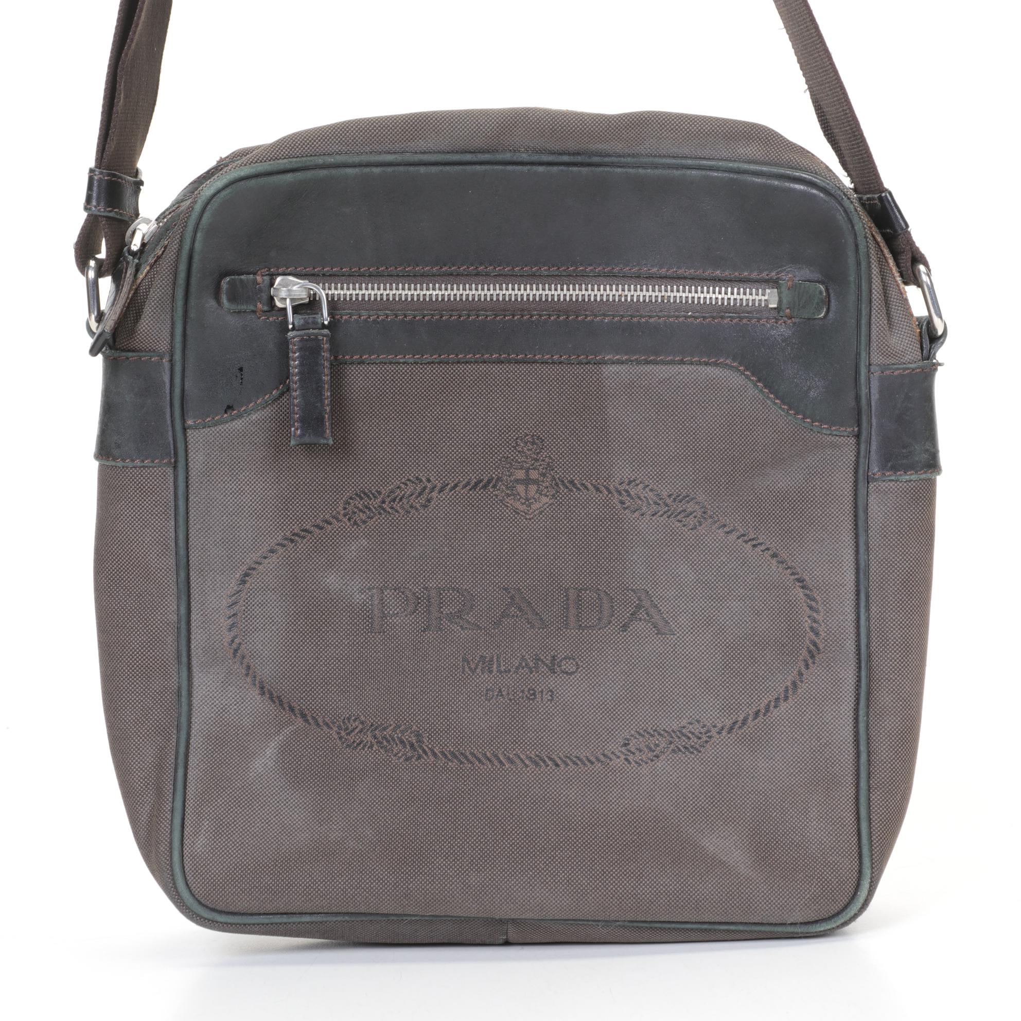 Prada Canapa Logo Jacquard Canvas and Leather Crossbody Bag