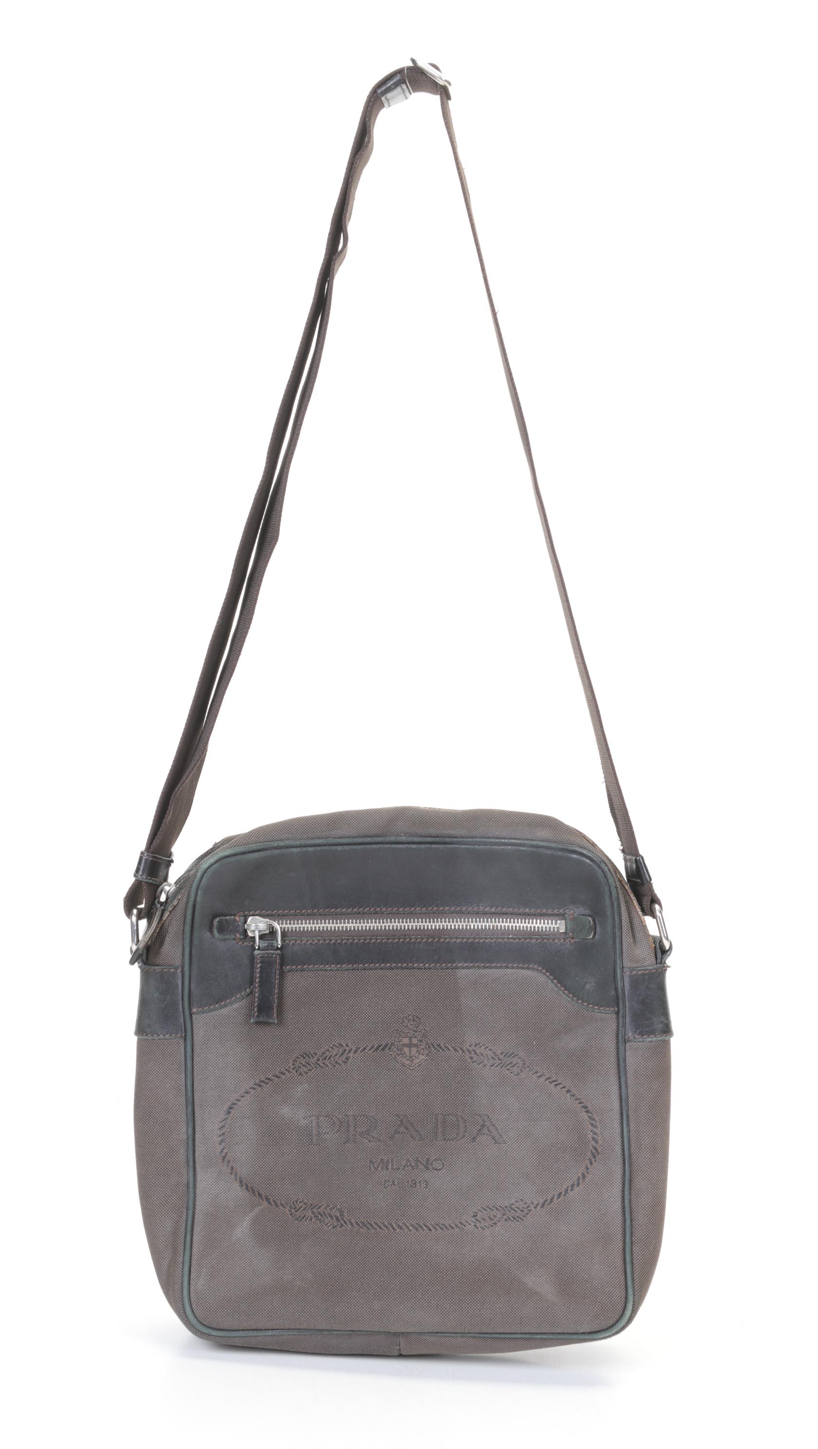 Prada Canapa Logo Jacquard Canvas and Leather Crossbody Bag