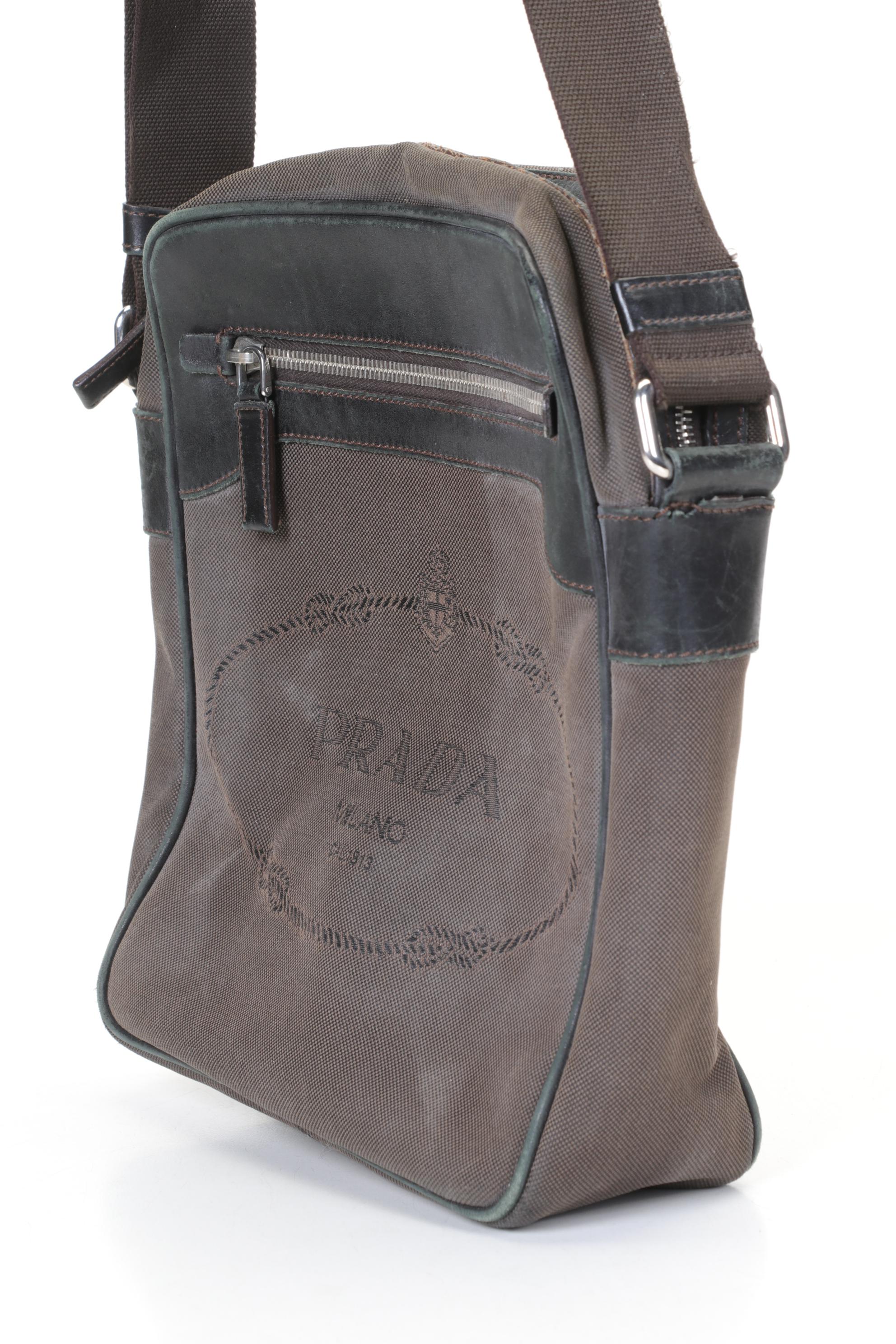 Prada Canapa Logo Jacquard Canvas and Leather Crossbody Bag