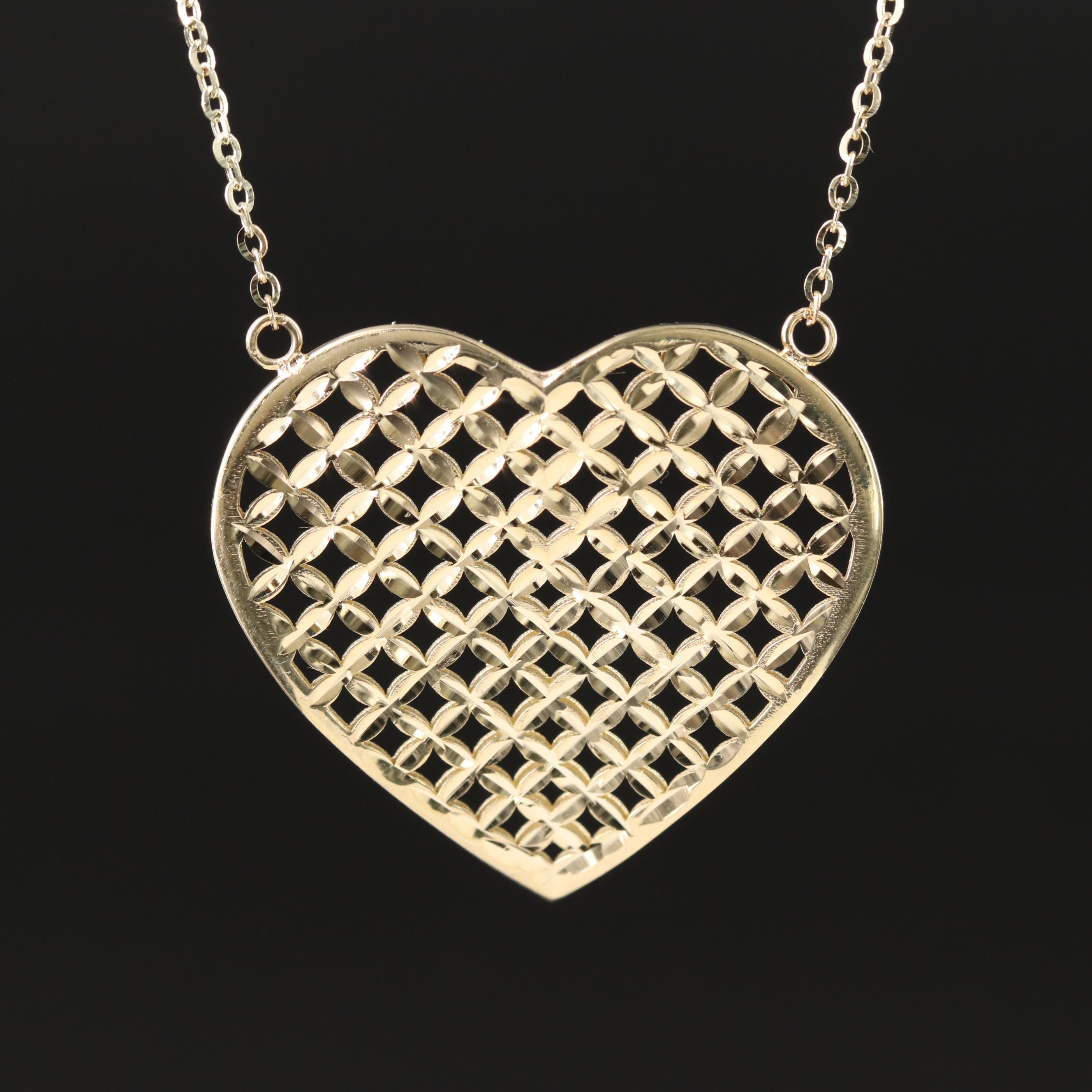 14K Lattice Heart Necklace