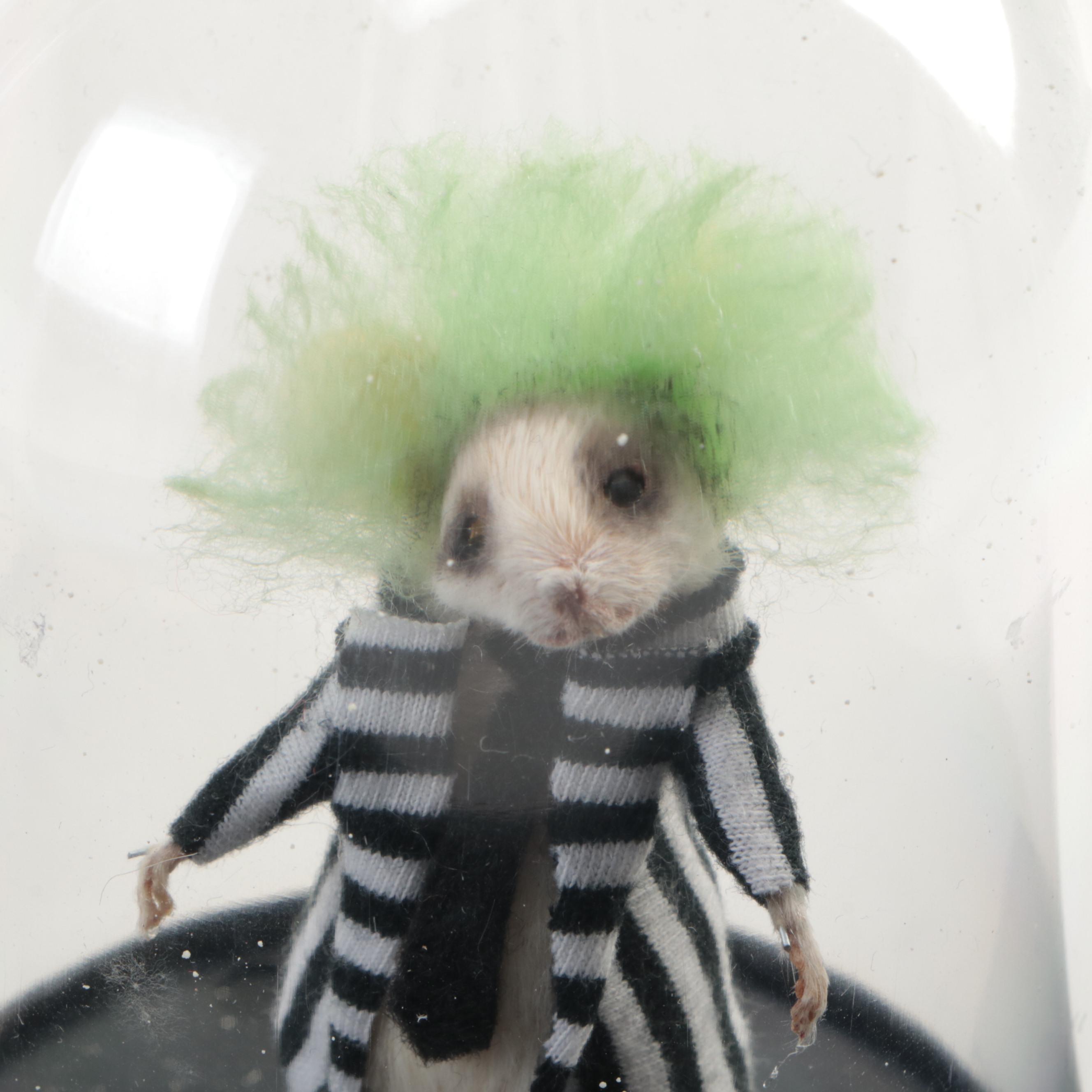 Taxidermy Beetlejuice Character Mouse in Acrylic Cloche