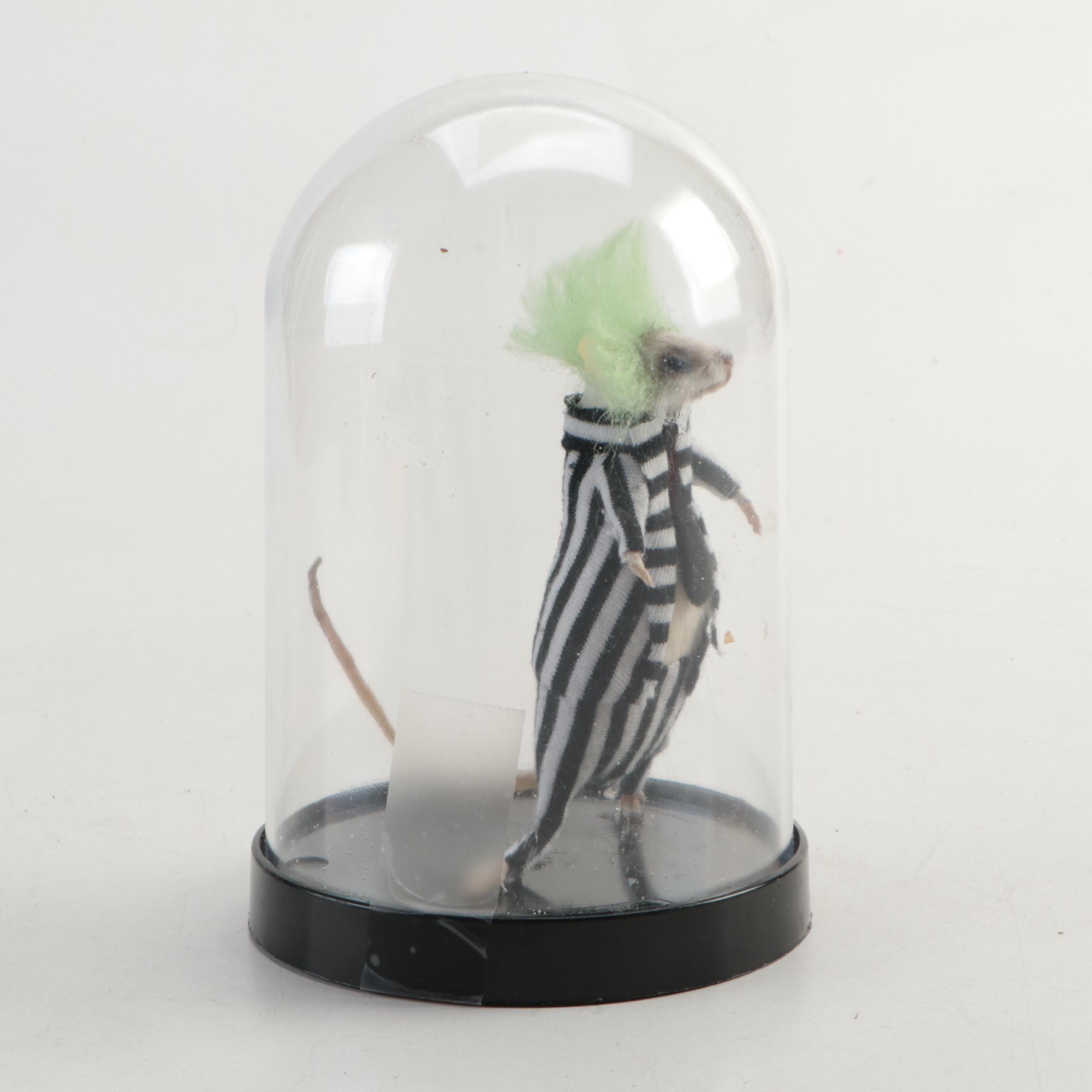 Taxidermy Beetlejuice Character Mouse in Acrylic Cloche