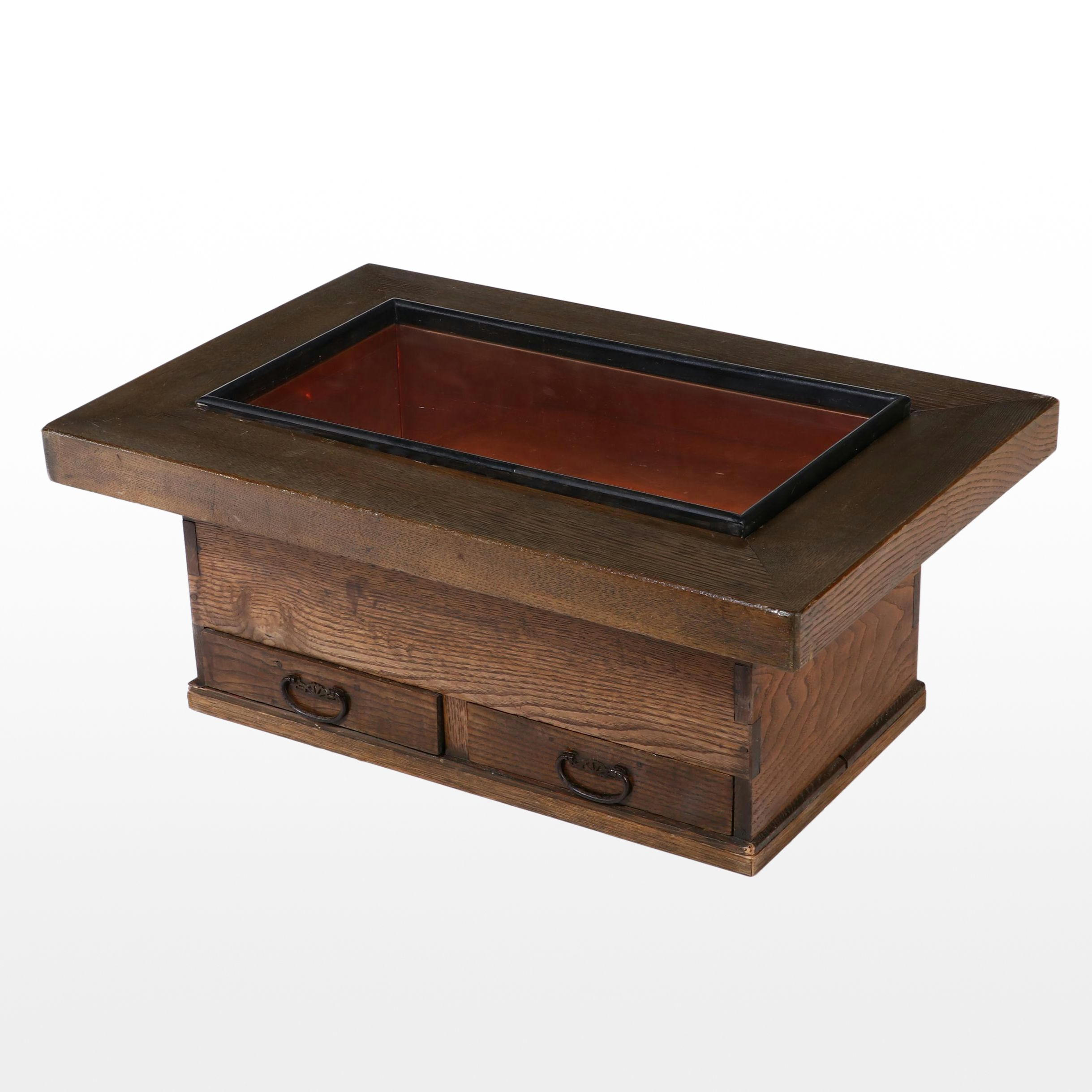 Japanese Copper-Lined Wood Hibachi Table