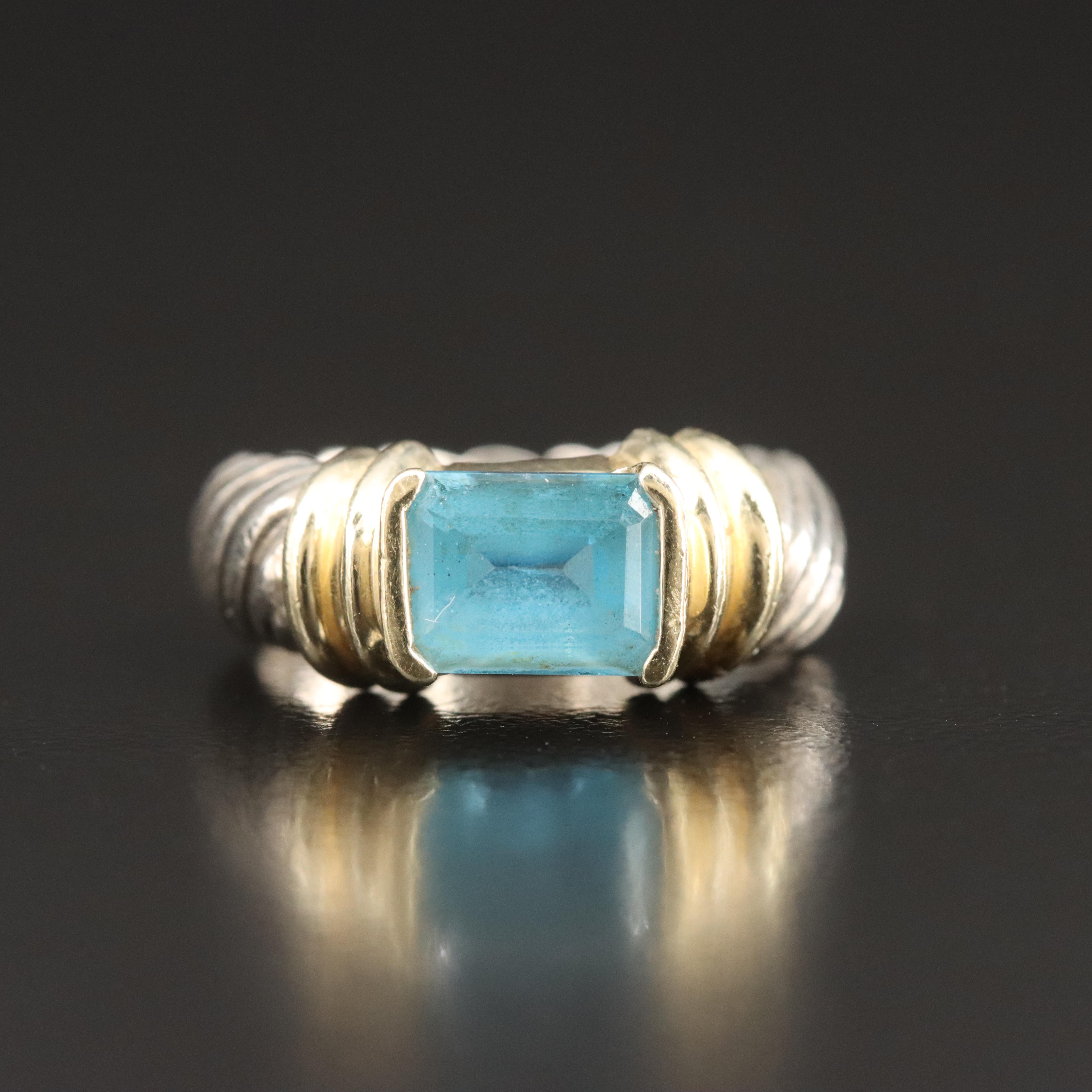 David Yurman Noblesse Sterling, 14K and Blue Topaz Ring