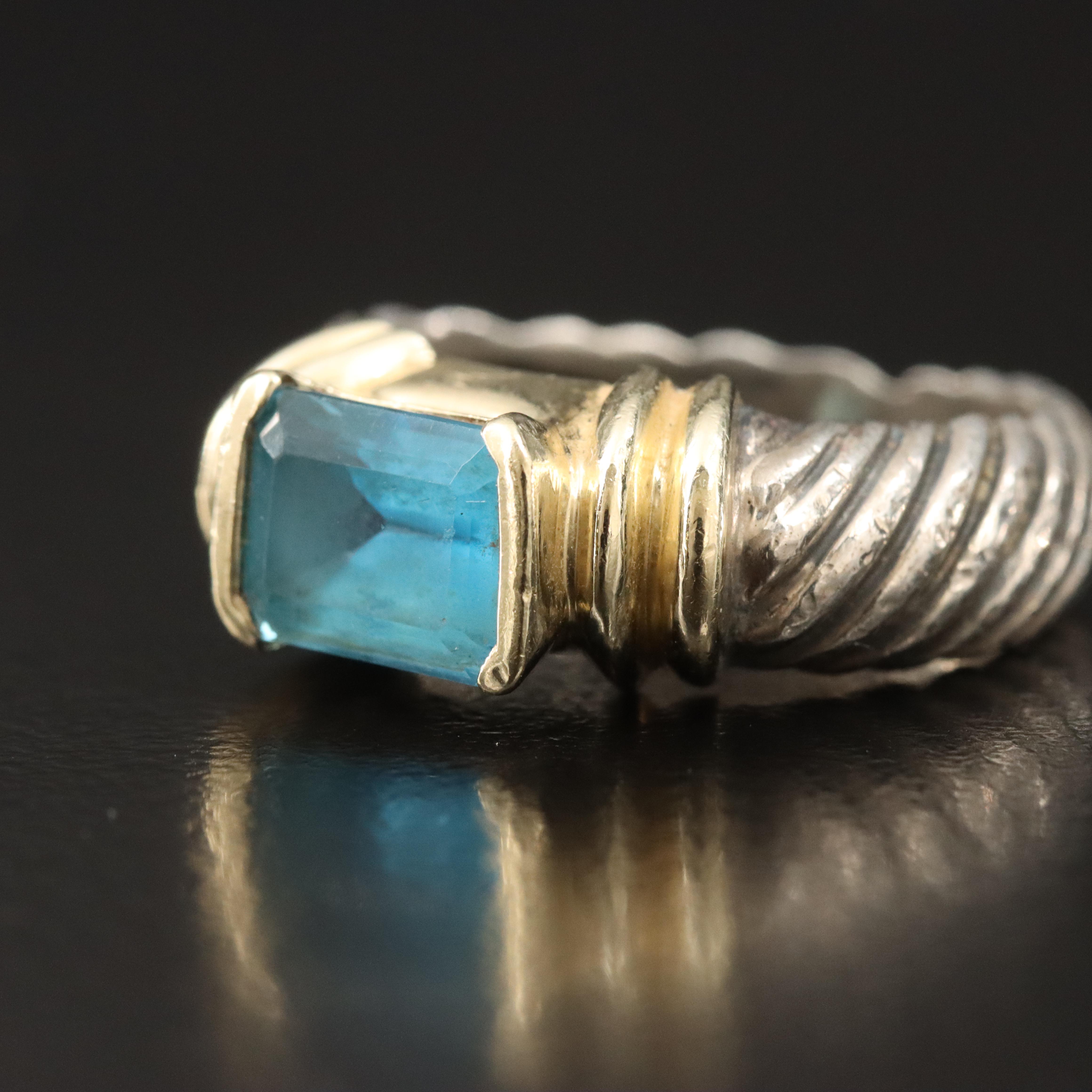 David Yurman Noblesse Sterling, 14K and Blue Topaz Ring