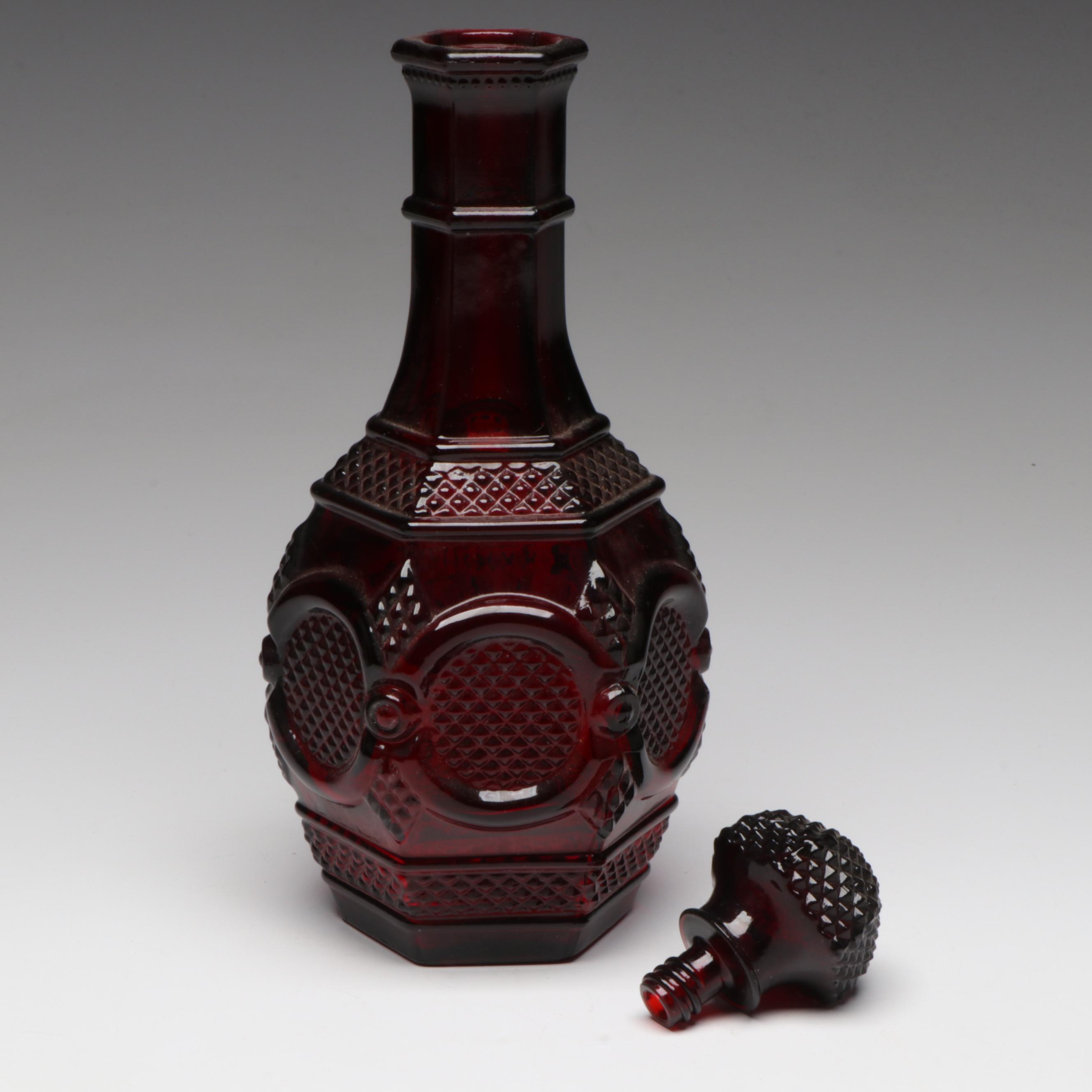 Avon "Cape Cod" Decanter Set with Victorian Ruby Flashed Tableware, 20th Century