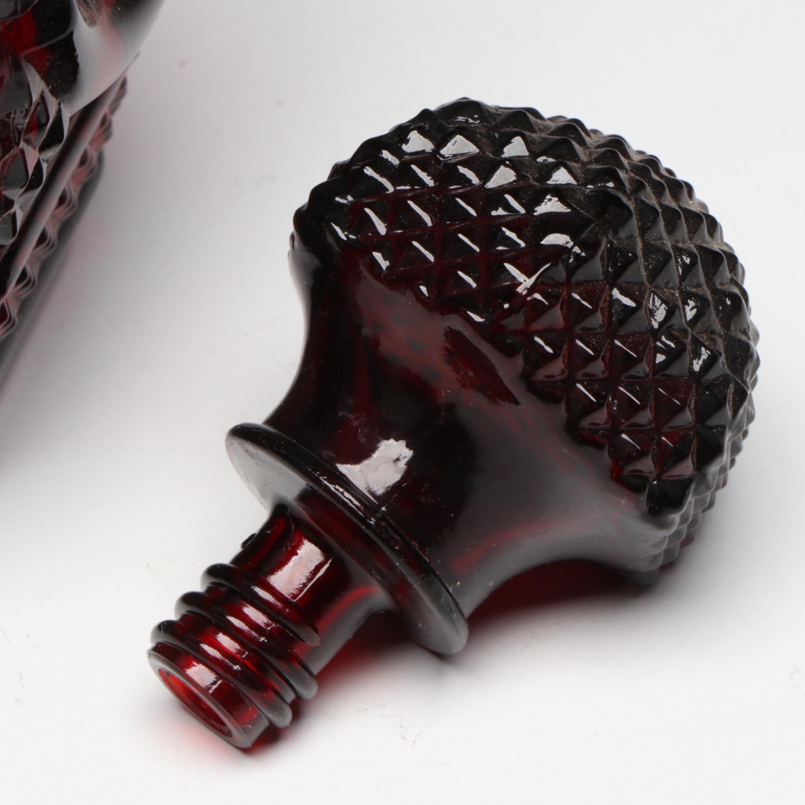 Avon "Cape Cod" Decanter Set with Victorian Ruby Flashed Tableware, 20th Century