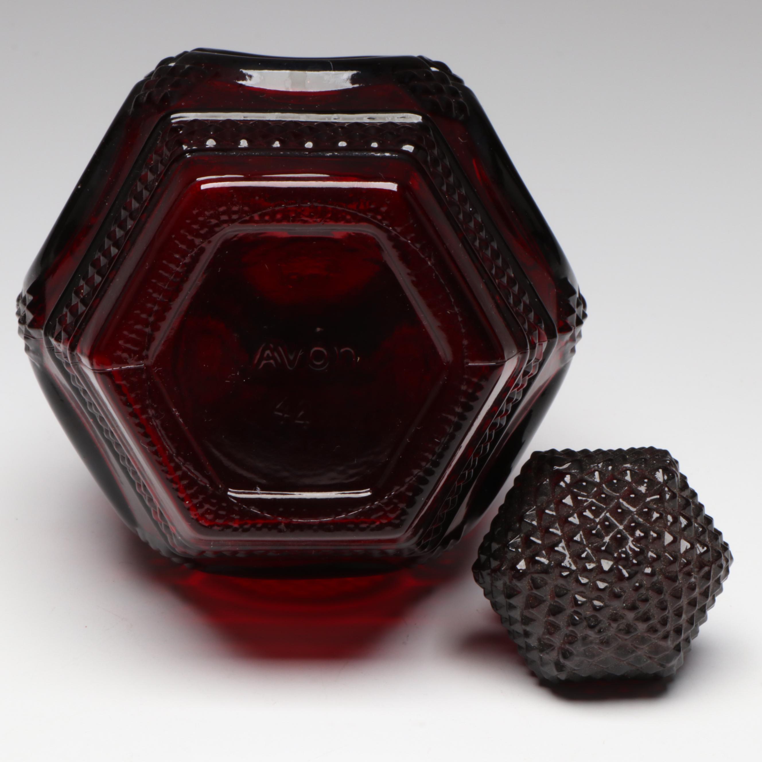 Avon "Cape Cod" Decanter Set with Victorian Ruby Flashed Tableware, 20th Century