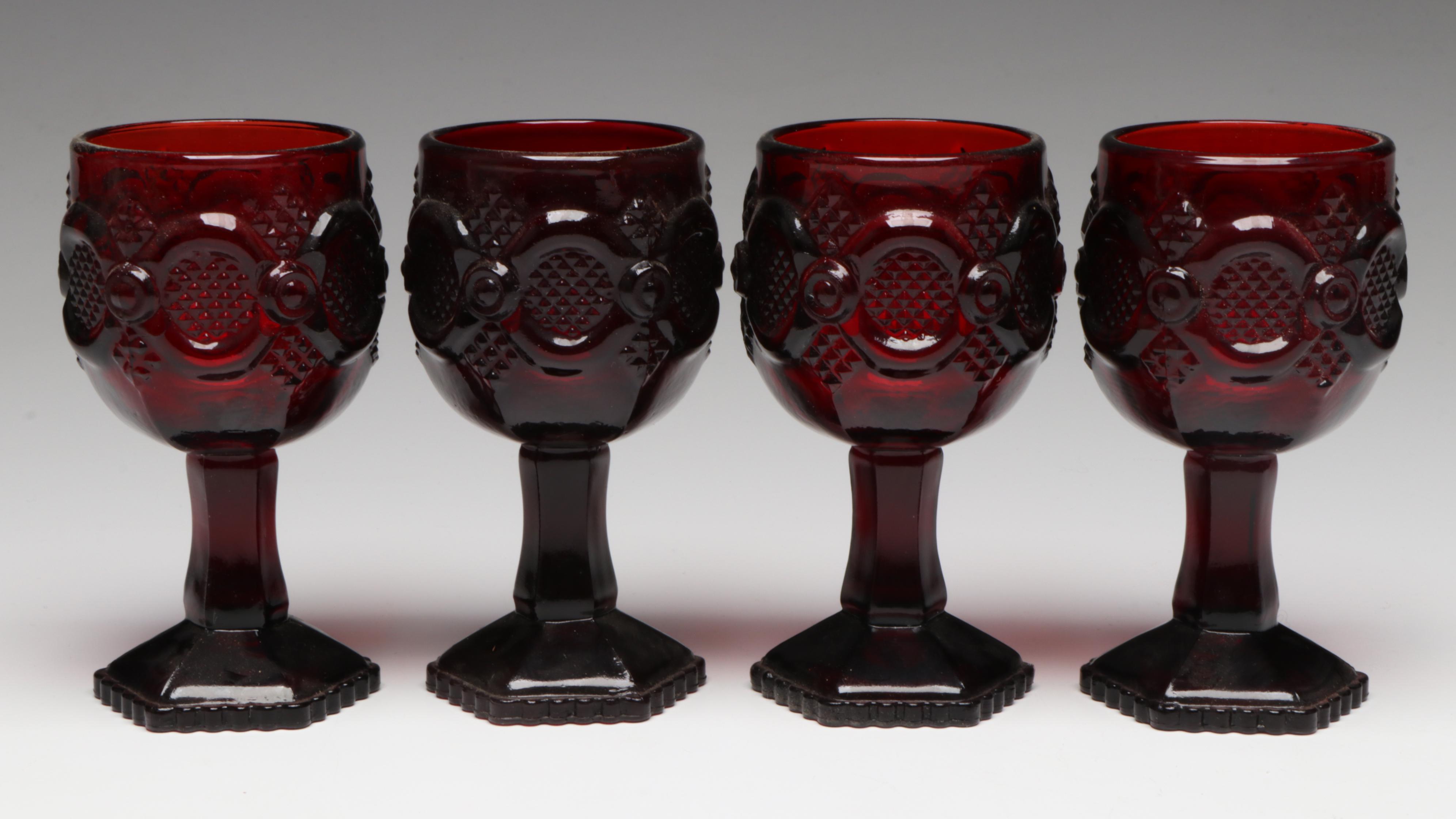 Avon "Cape Cod" Decanter Set with Victorian Ruby Flashed Tableware, 20th Century