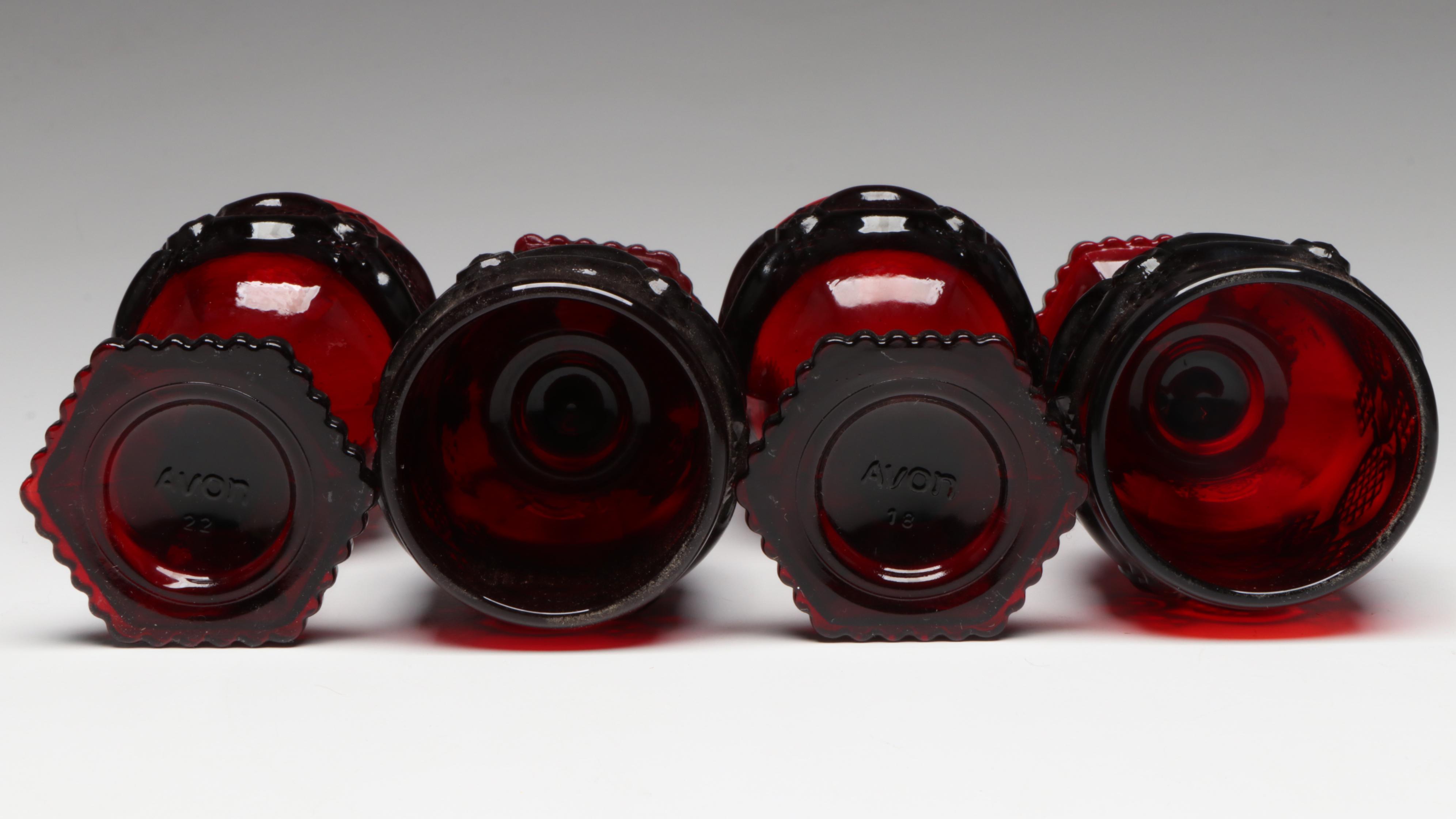 Avon "Cape Cod" Decanter Set with Victorian Ruby Flashed Tableware, 20th Century