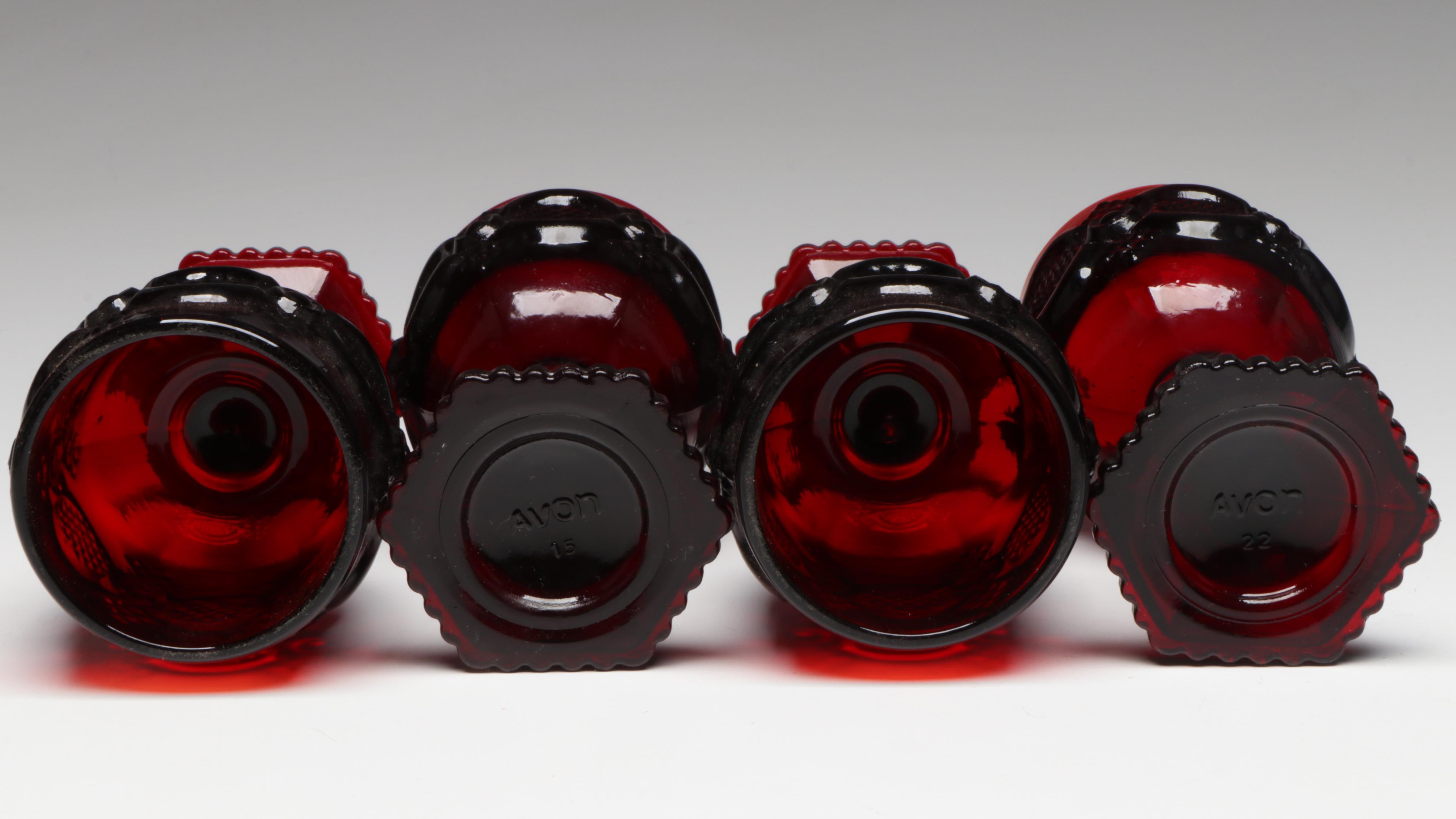 Avon "Cape Cod" Decanter Set with Victorian Ruby Flashed Tableware, 20th Century