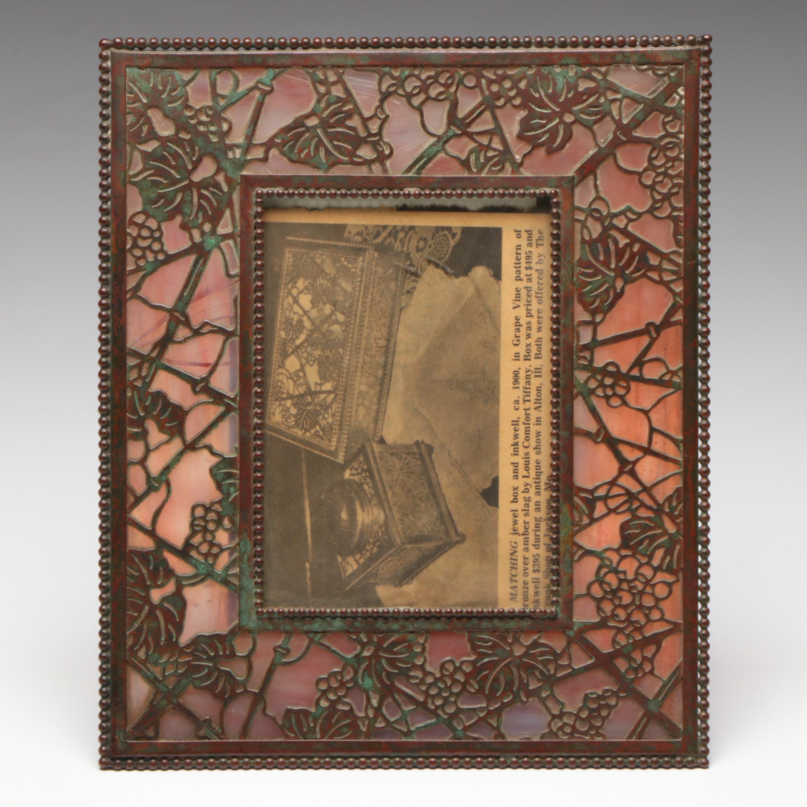 Tiffany Studios "Grapevine" Bronze and Slag Glass Tabletop Frame, c. 1900