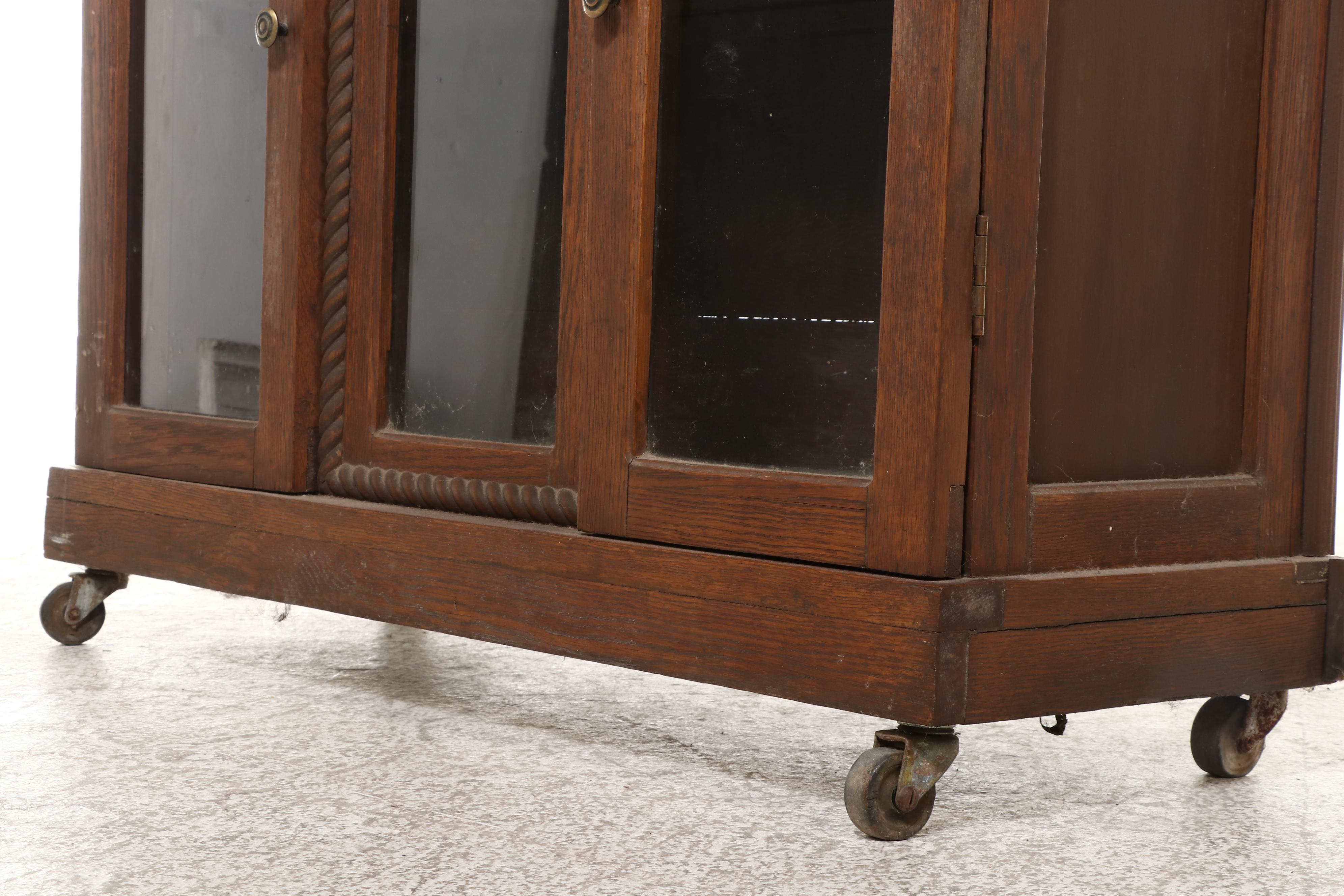 Victorian Oak and Glass Two-Piece China Cabinet, Late 19th/Early 20th Century