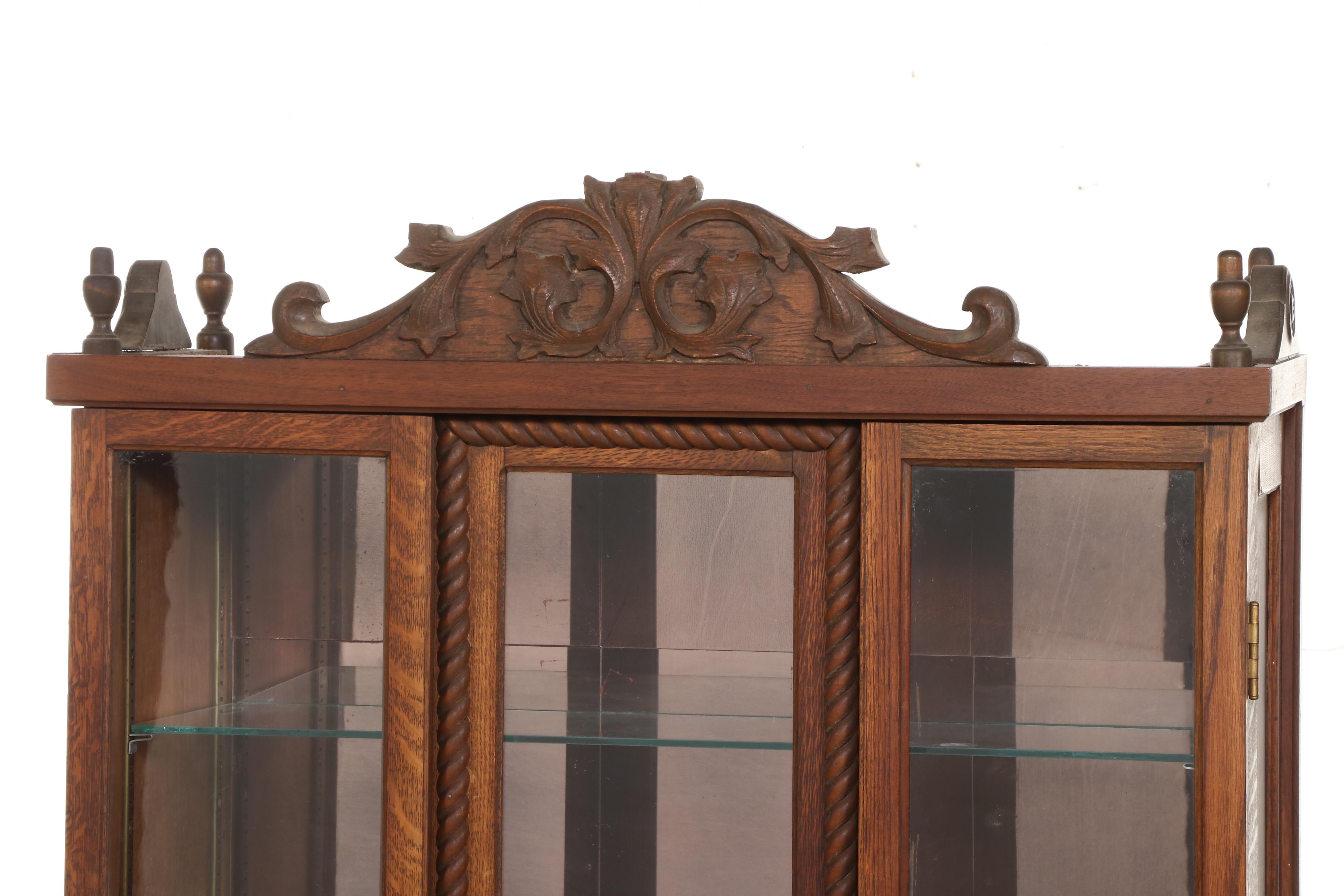 Victorian Oak and Glass Two-Piece China Cabinet, Late 19th/Early 20th Century
