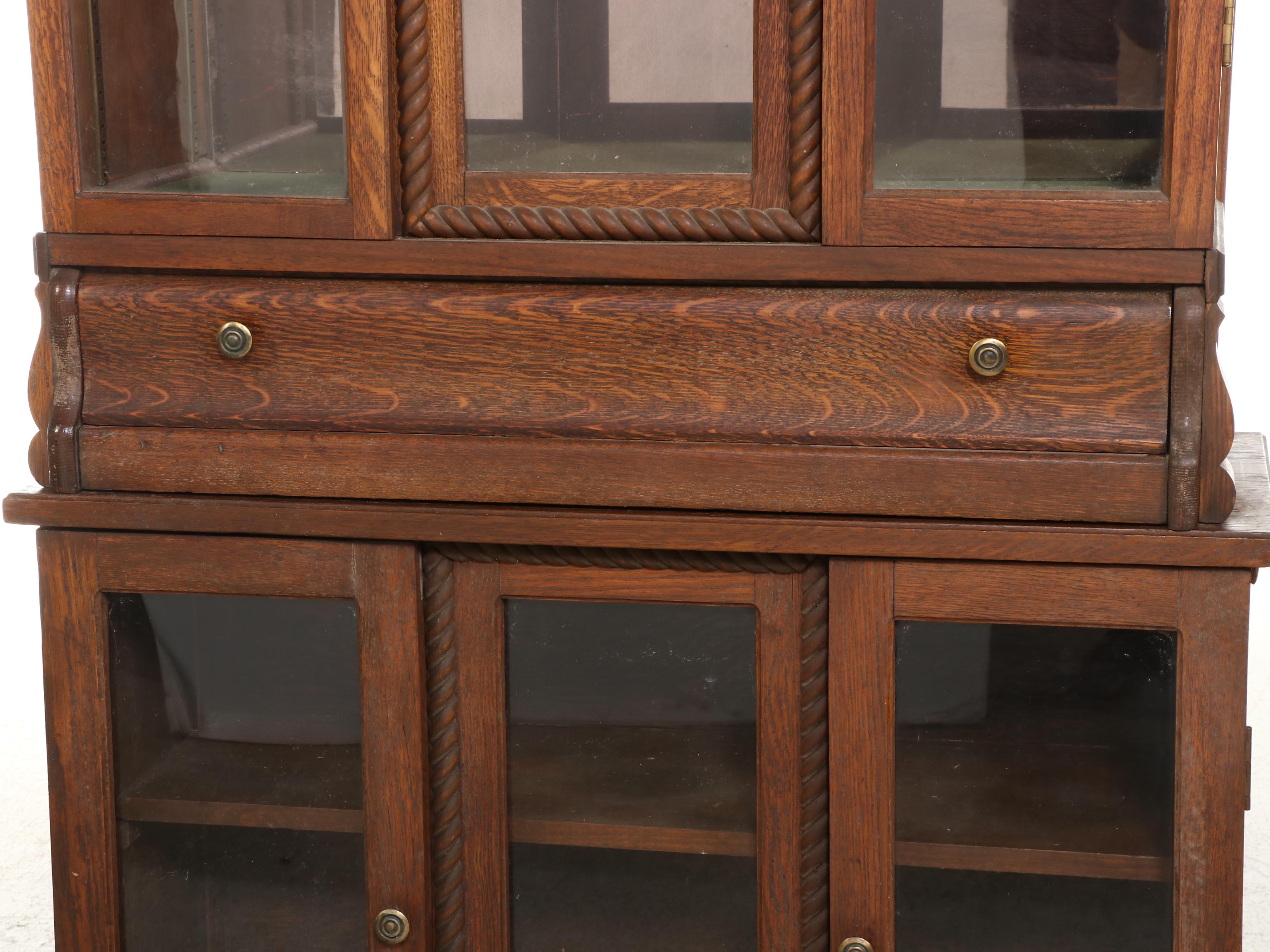 Victorian Oak and Glass Two-Piece China Cabinet, Late 19th/Early 20th Century